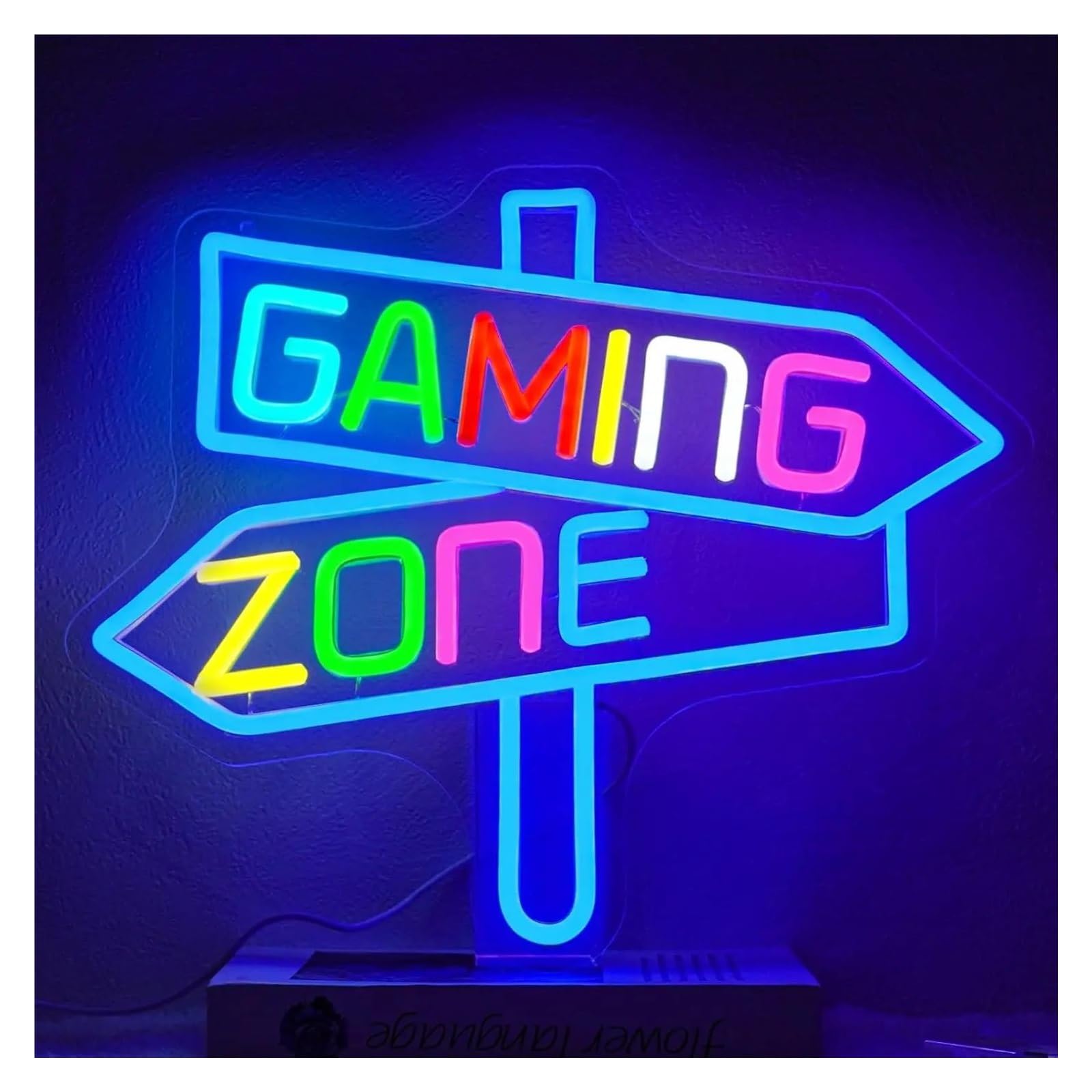 Rongch One Color Hanging Art Signs Gaming Zone Led Neon Sign Dimmable Arrow Light For Gamer Room Man Cave Bar Party Wall Decor For Teens 38X32cm