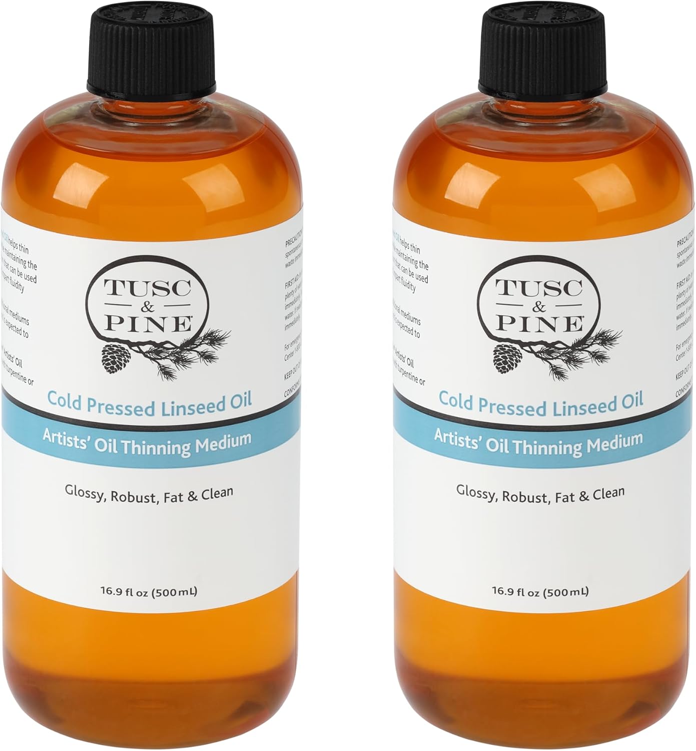 Tusc & Pine Cold Pressed Linseed Oil for Painting - 16.9 Oz Bottle - Professional Artists' Paint Medium, Enhance Flow & Translucency, Solvent Free Thinner, Refined in Small Batches in North Carolina
