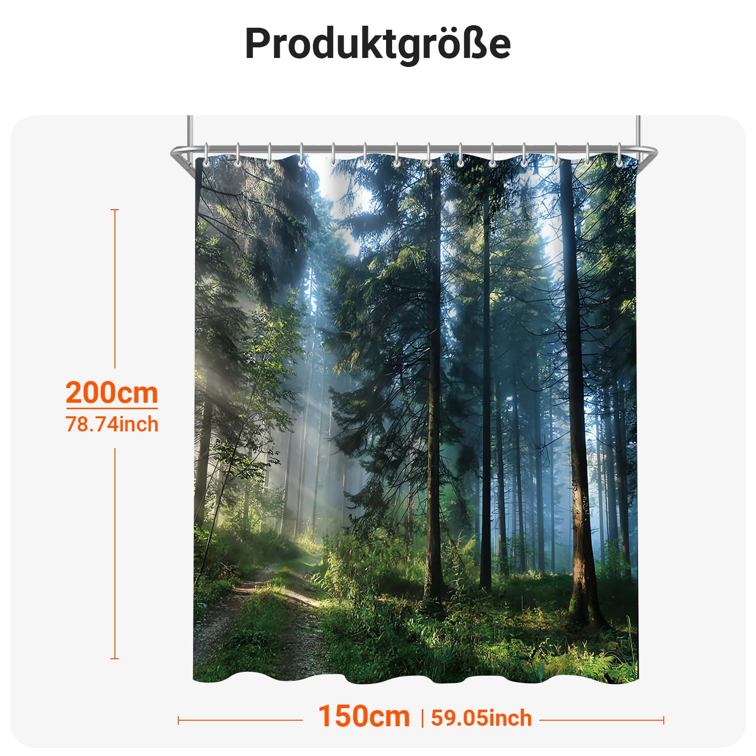 Lerores Shower Curtain, 150 x 200 cm, Forest Jungle, Weighted Hem, Anti-Mould Textile, Water-Repellent, Washable Polyester Bath Curtains with 8 Eyelets and Shower Curtain Rings for Bathroom, Bathtub - Image 2