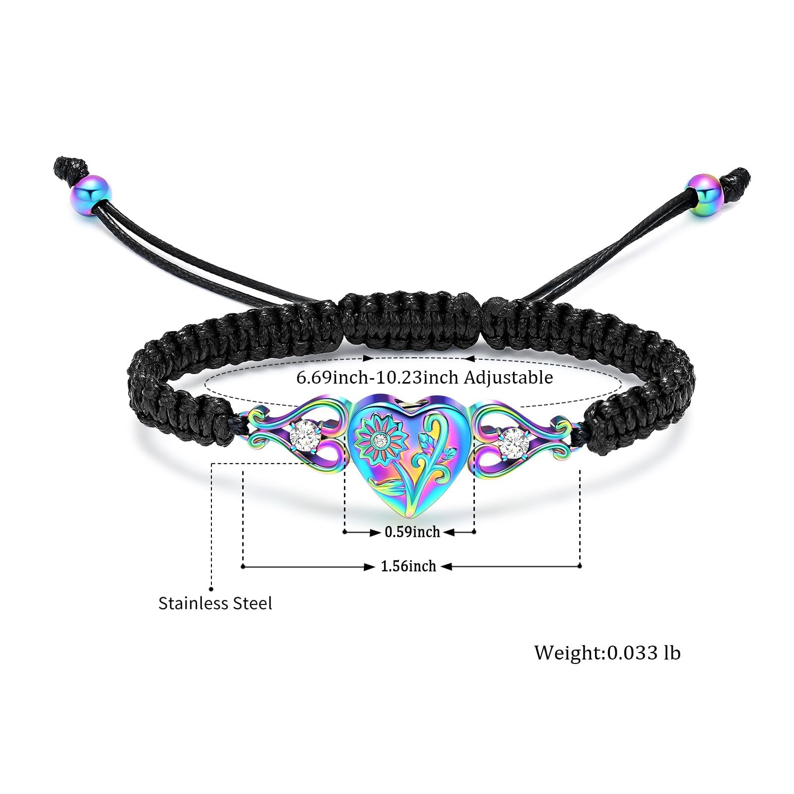 QGJNSGC Double Heart Cremation Bracelet for Ashes for Women Stainless Steel Sunflower Urn Bracelet Memorial Jewelry Loved Ones Human Pet Funeral Keepsake Gift Adjustable Bangle - Image 2