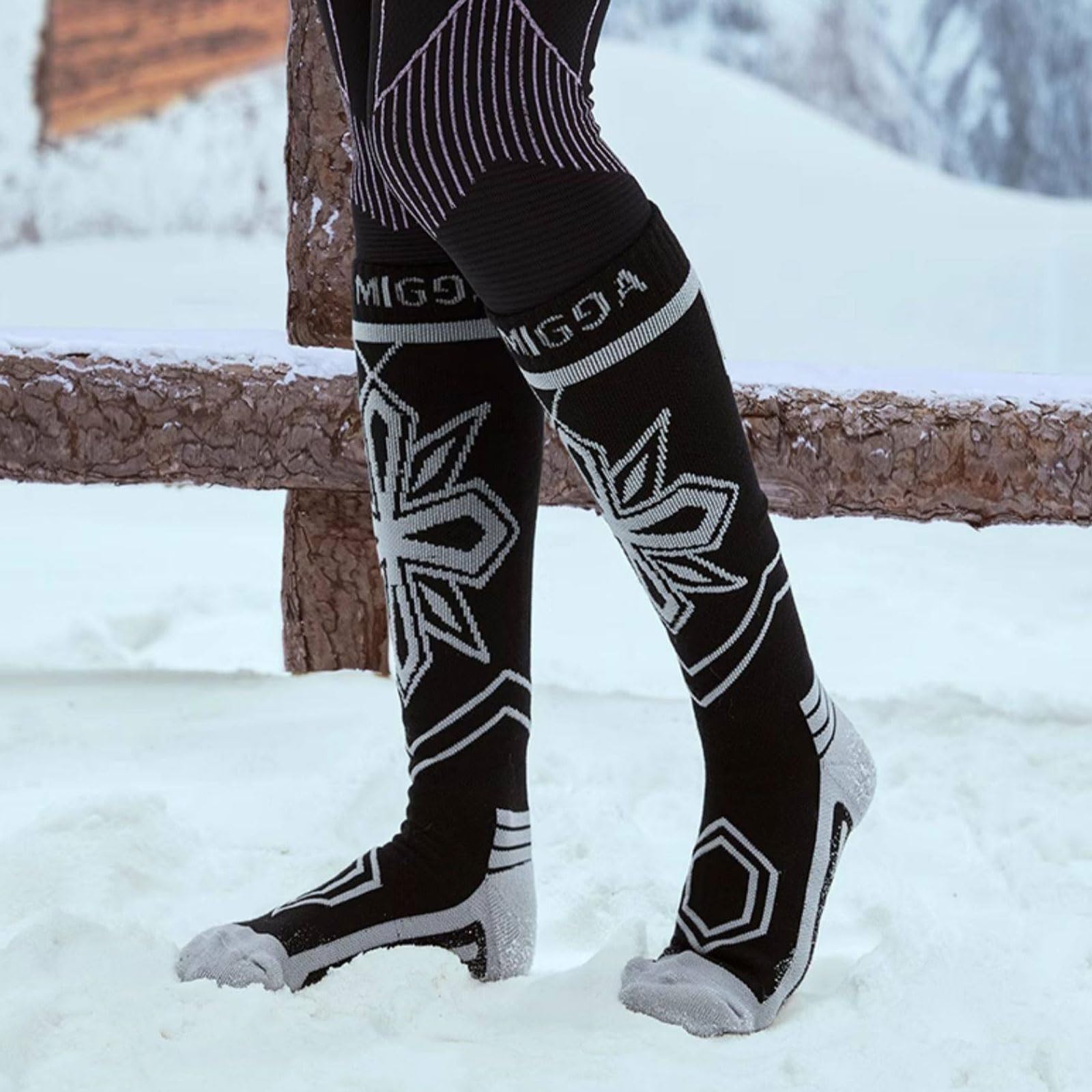 Calzini da Sci in Lana Merino per Uomo e Donna Calze Termiche al Ginocchio Spessa Asciugatura Calzini Invernali Assorbimento umidità Anti Vesciche per giornate Fredde,Sci e Snowboard