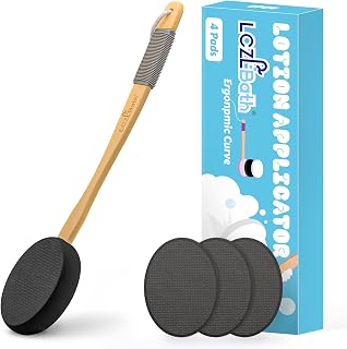 Lotion Applicator for Back Self Elderly with 4 Replaceable Pads & Long Curved Handle, Sunscreen Applicator for Kids, Seniors, Women to Apply Skin Creams, Ointment, Moisturizers and Self-Tanning Lotion