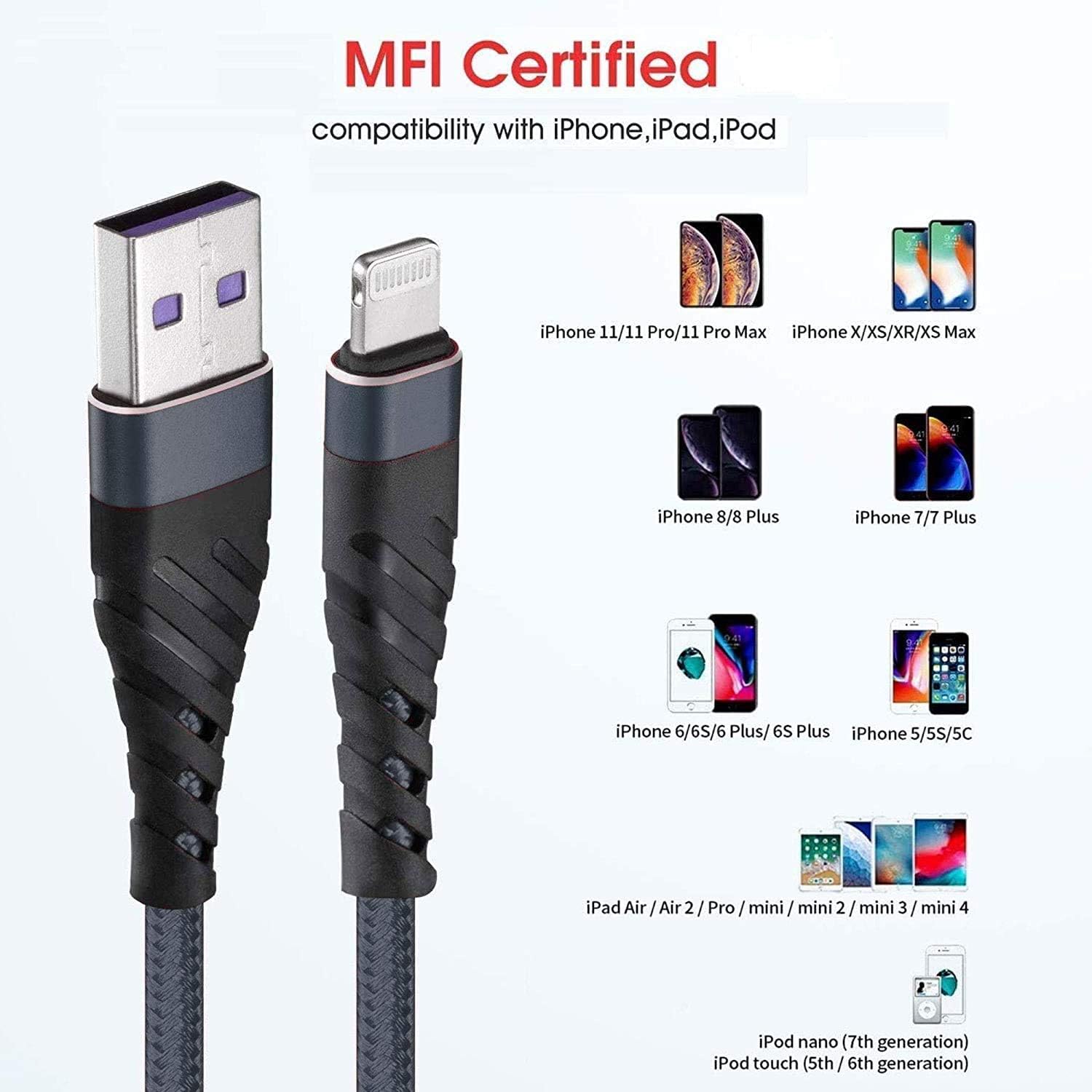 Apple MFi Certified iPhone Charger Apple Lightning Cable iPhone Charger Cable USB Lightning Cable Wire for iPhone 11 Pro MAX X XS XR 8 7 6 Plus SE iPad iPod car Cord Fast Accessories Chargers Cable
