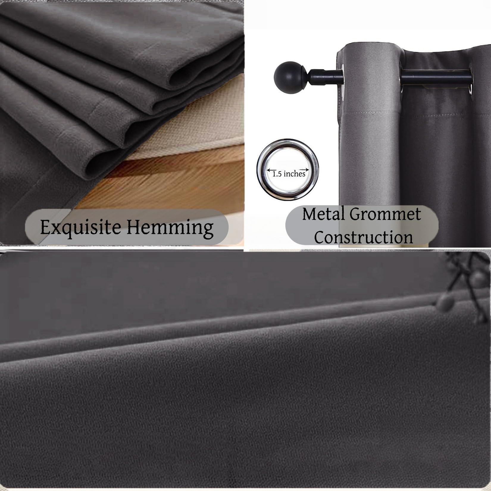 Rideau Occultant Thermiques 120 x 160 cm Isolation Lumiere Anti UV Rideaux Salon Thermique Anti Froid, avec Œillets Decoration de Salon Masion Chambre, Gris Foncé