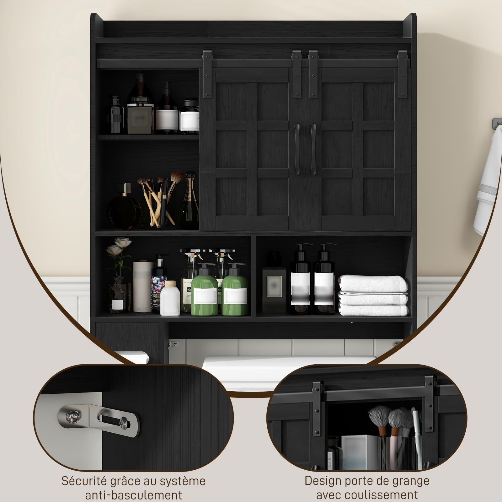 Armoire murale avec portes coulissantes pour toilettes et mini machine à
