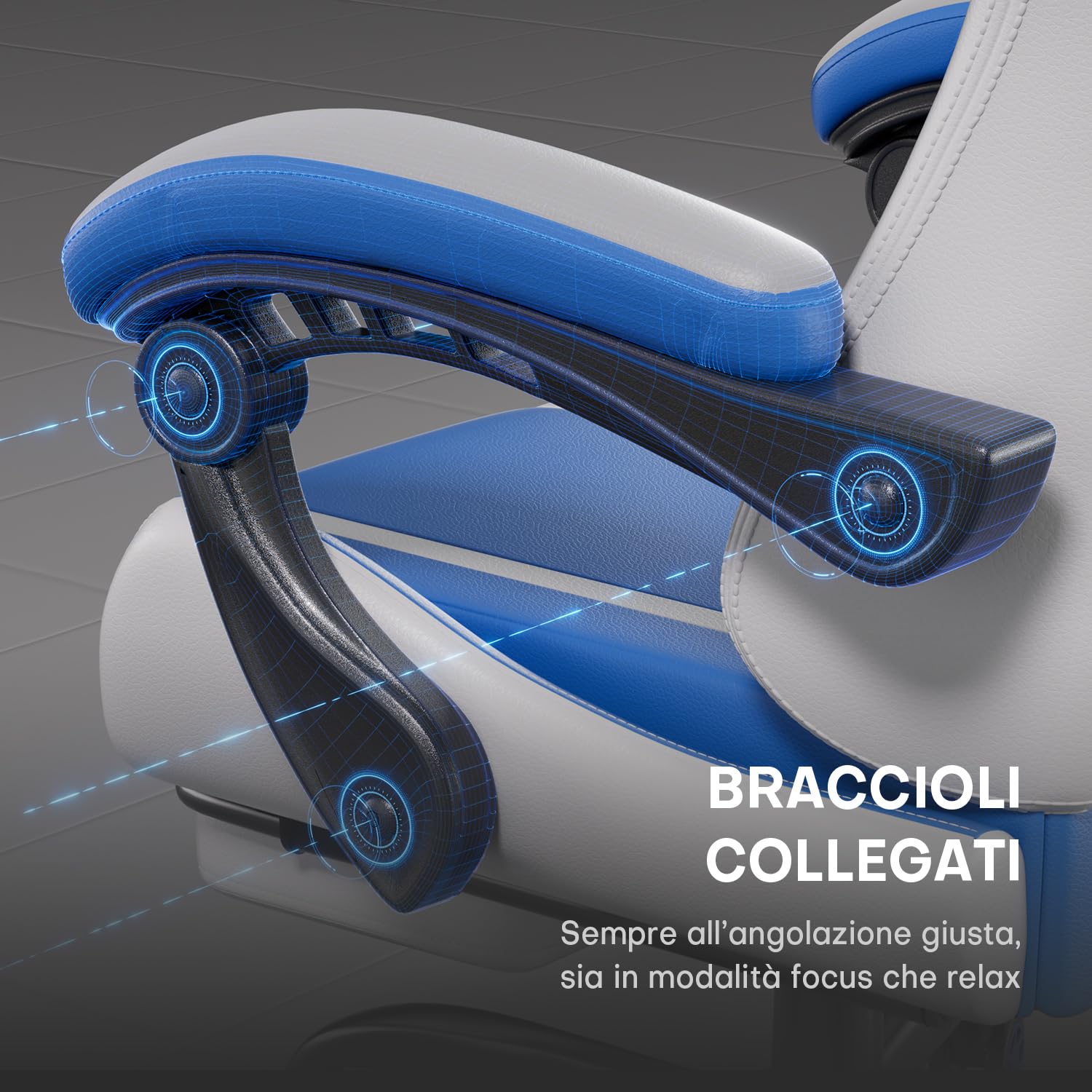HLFURNIEU Sedia Gaming Massaggiante, Sedia Gamer con Poggiapiedi e Cuscino Lombare Massaggiante, Poltrona Gaming Regolabile in altezza, Schienale Regolabile 90°-135°, Portata 150kg (Bianco e Blu)