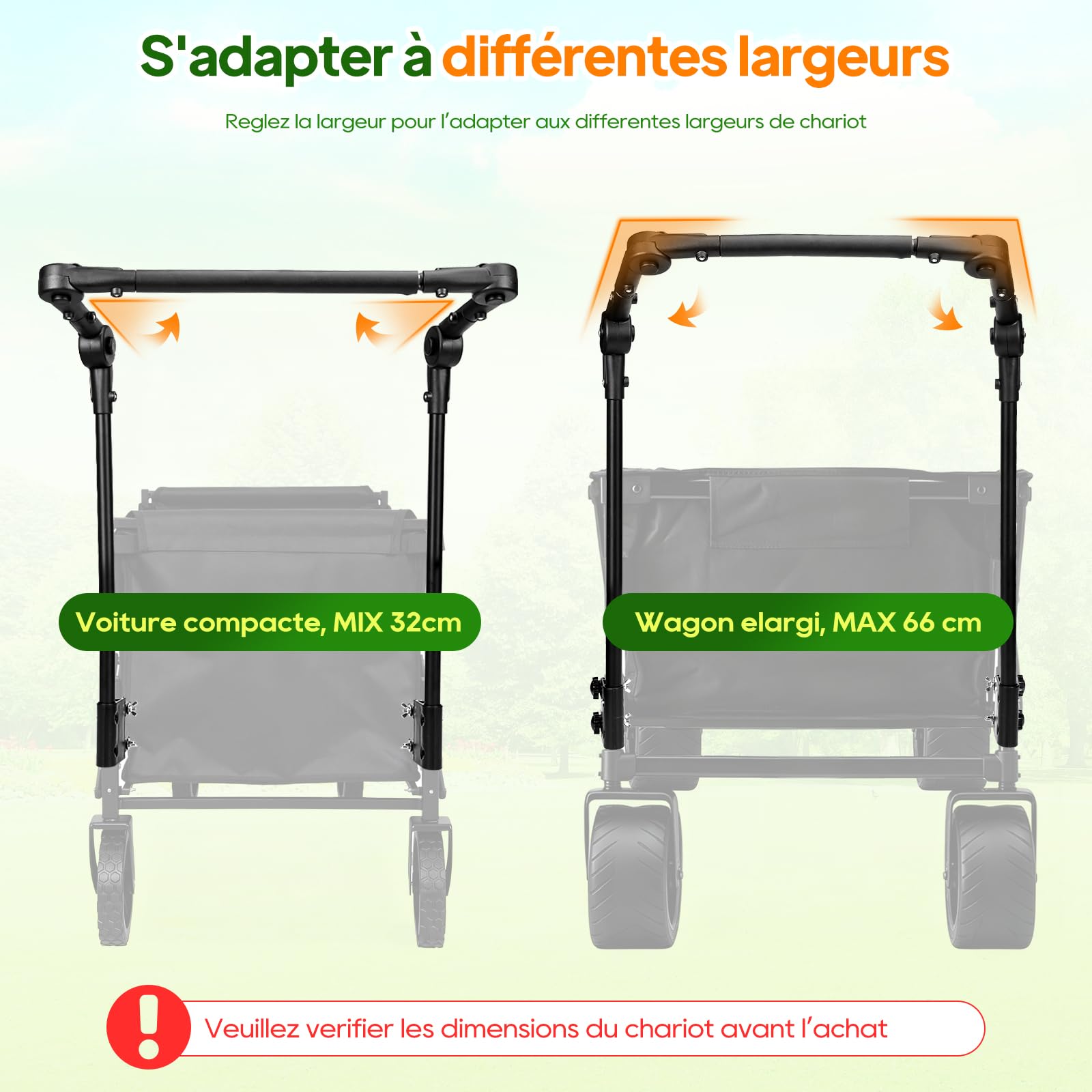 Poignée réglable et Pliable pour Chariot Rond/carré, avec Bandes Scratch | Accessoire de remplacement réglable et pliable pour poussette-chariot, adapté au camping, aux poussettes et à la plage