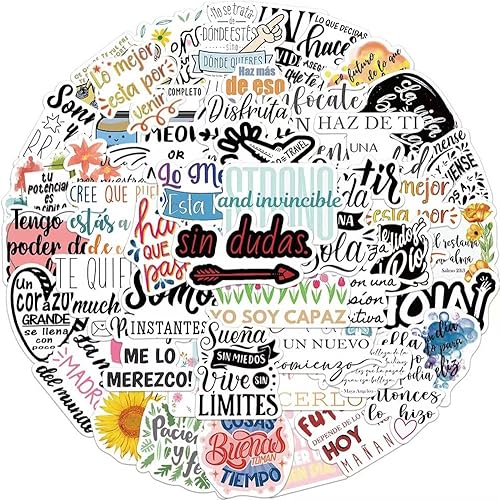 Miniatura 2 de Calcomanías motivacionales españolas 50 calcomanías de vinilo impermeables para botellas de agua, laptop, equipaje, computadora, teléfono celular,