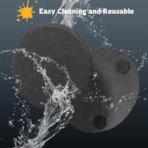 Miniatura 9 de Posavasos de pizarra para bebidas con soporte, juego de 6 posavasos negros para manualidades de bricolaje, juego de posavasos de piedra circular