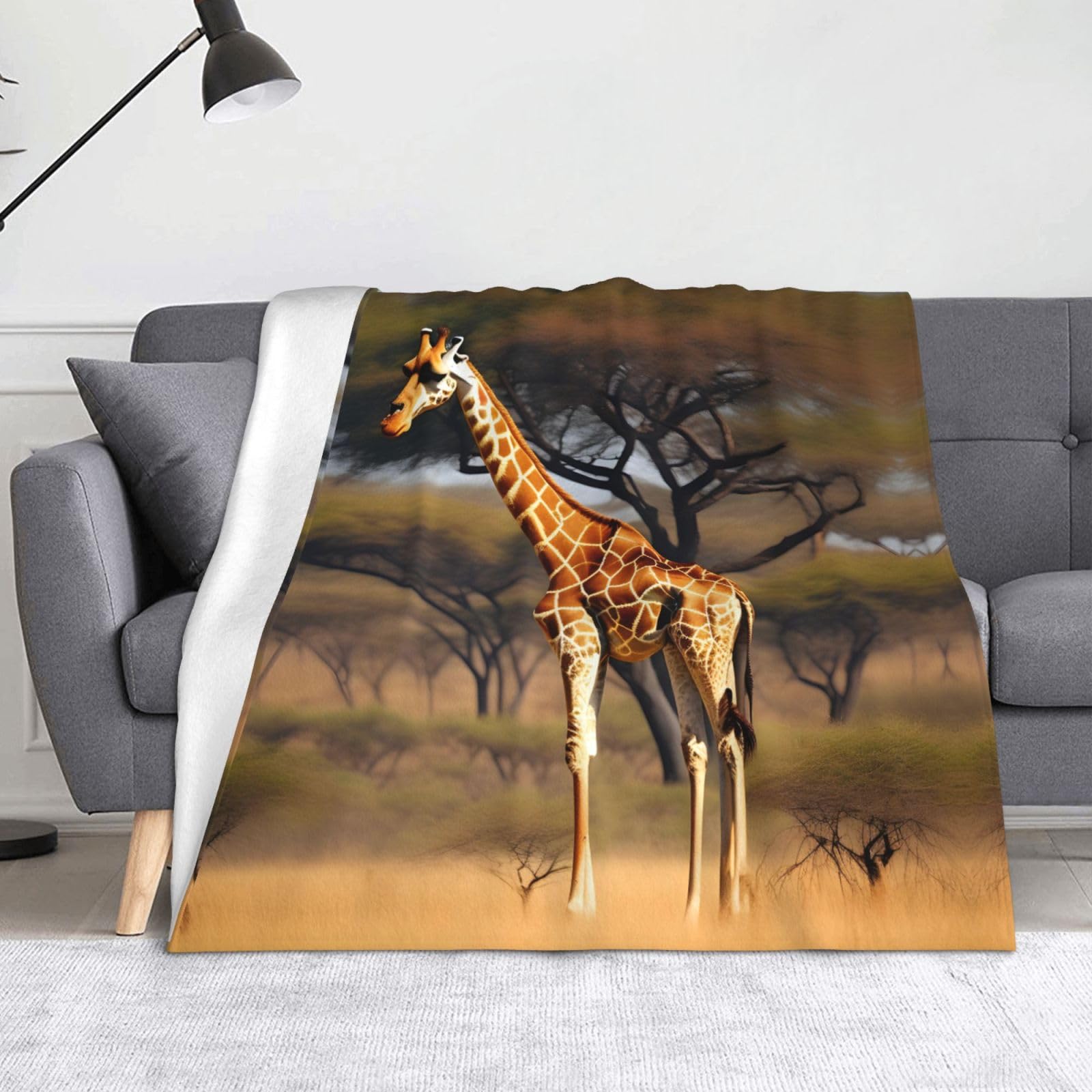 Couverture chaude en flanelle imprimé girafe d'Afrique plaid doudou doux pour la maison