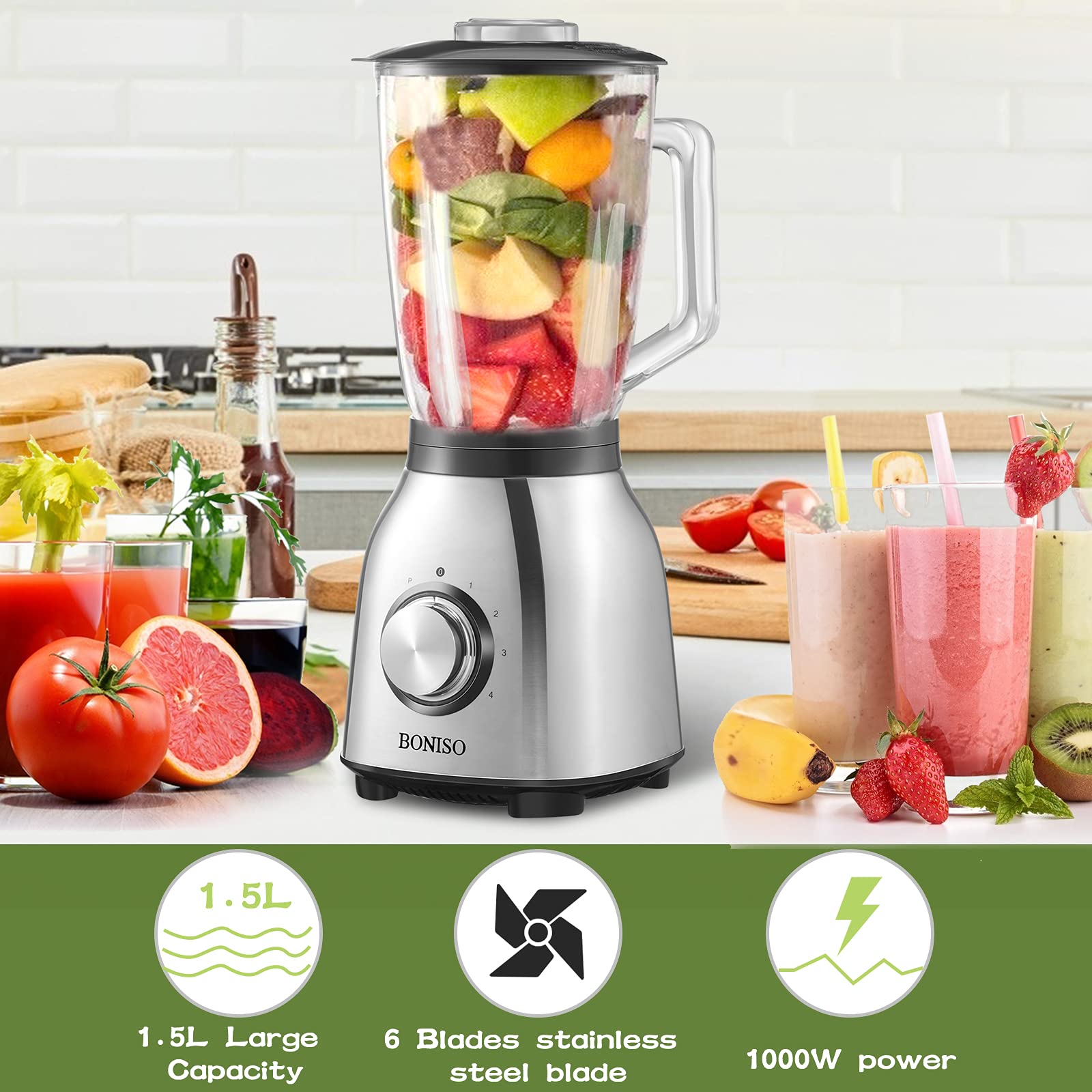 BONISO Countertop Smoothie Blender, High Speed Blender for Kitchen with