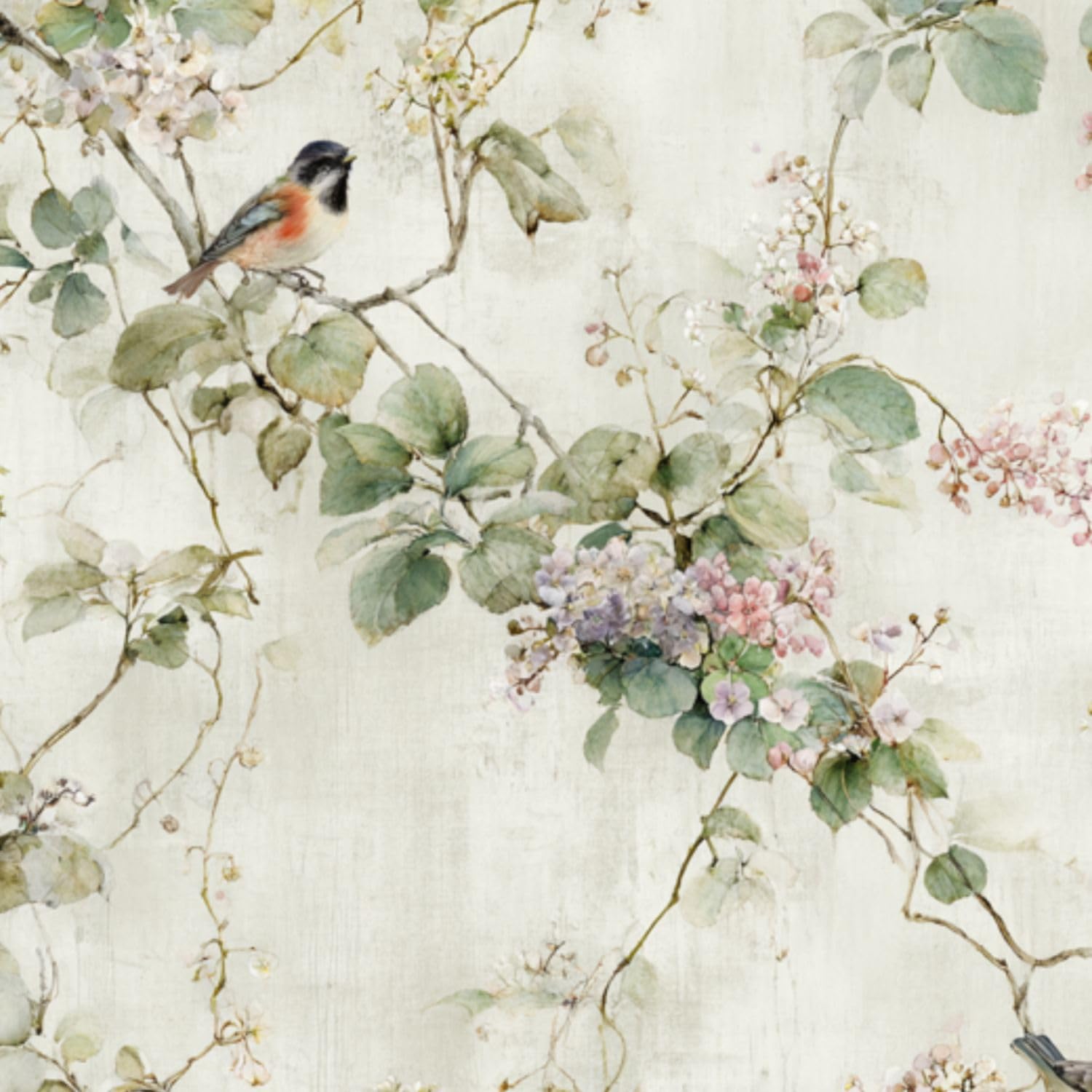 DERUINVAIO Self Adhesive Feature Removable Watercolor Botanical Garden Peel and Stick Vinyl Wallpaper Roll, Sticky Lining Paper for Bedroom, Living Room, Kitchen Walls