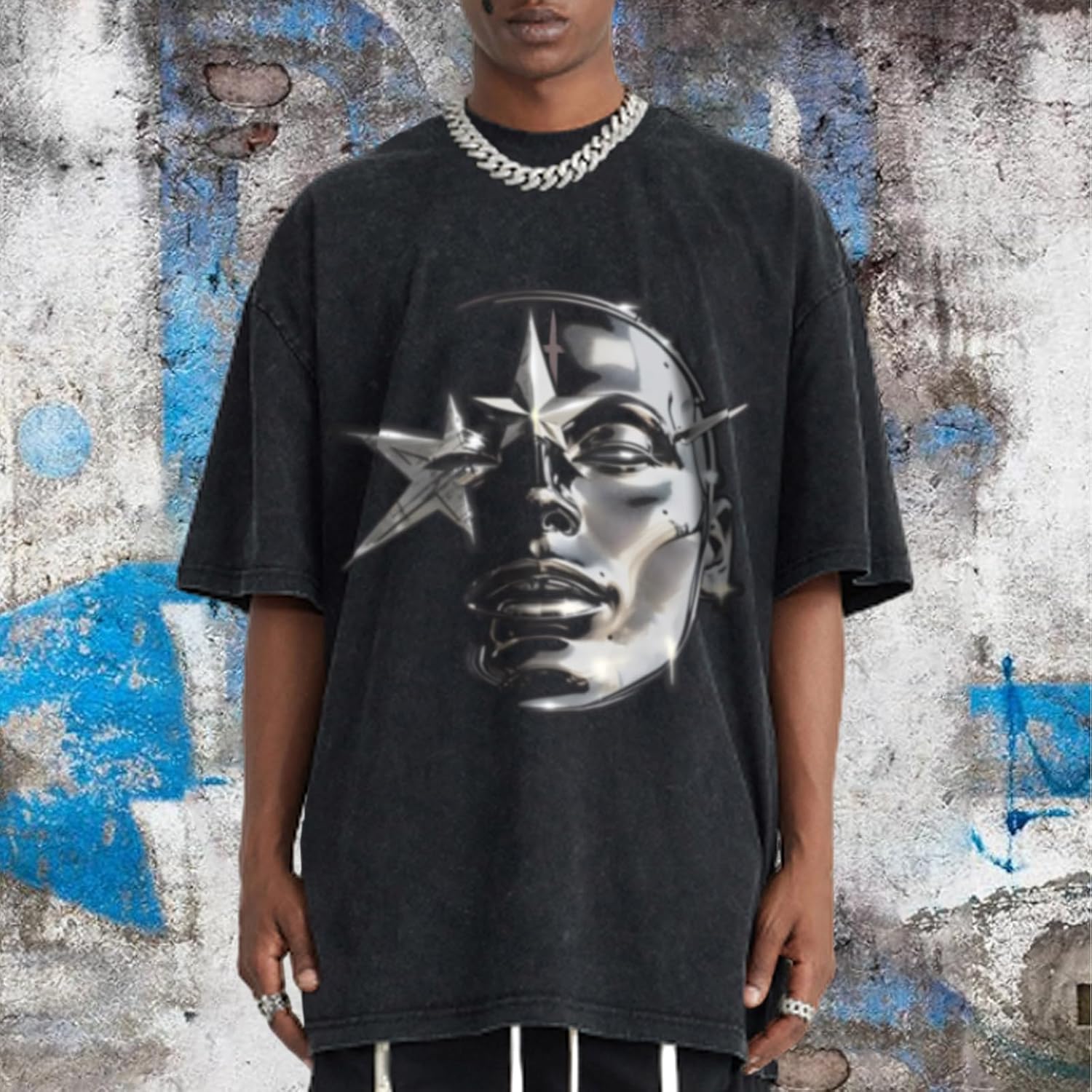 Bobeutou Men's Graphic Tees Acid Wash Tshirt Oversized T-Shirt Vintage Shirt Streetwear Casual Cotton Loose Fit Tee Tops - Image 2