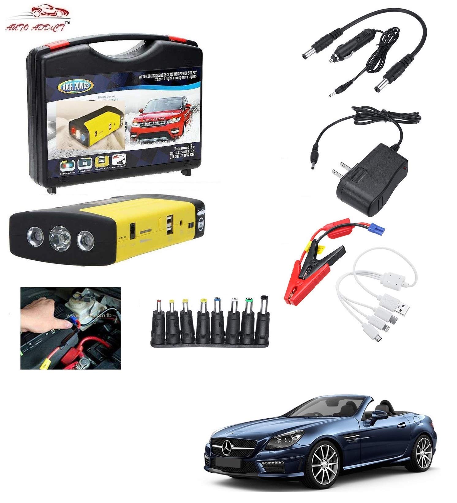Auto Addict Car Jump Starter Kit Portable Multi-Function 50800MAH Car Jumper Booster,Mobile Phone,Laptop Charger with Hammer and seat Belt Cutter for Mercedes Benz SLK-Class