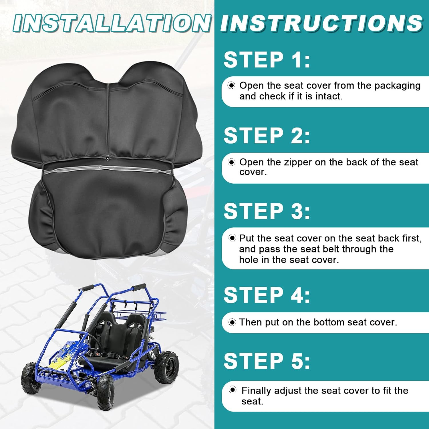Coleman KT196 Go Kart Double Seat Cover for CK196-T 200GK Bench Double Seat Cover with Seat Belt Hole, Sratch-Resistant Go Kart Accessories