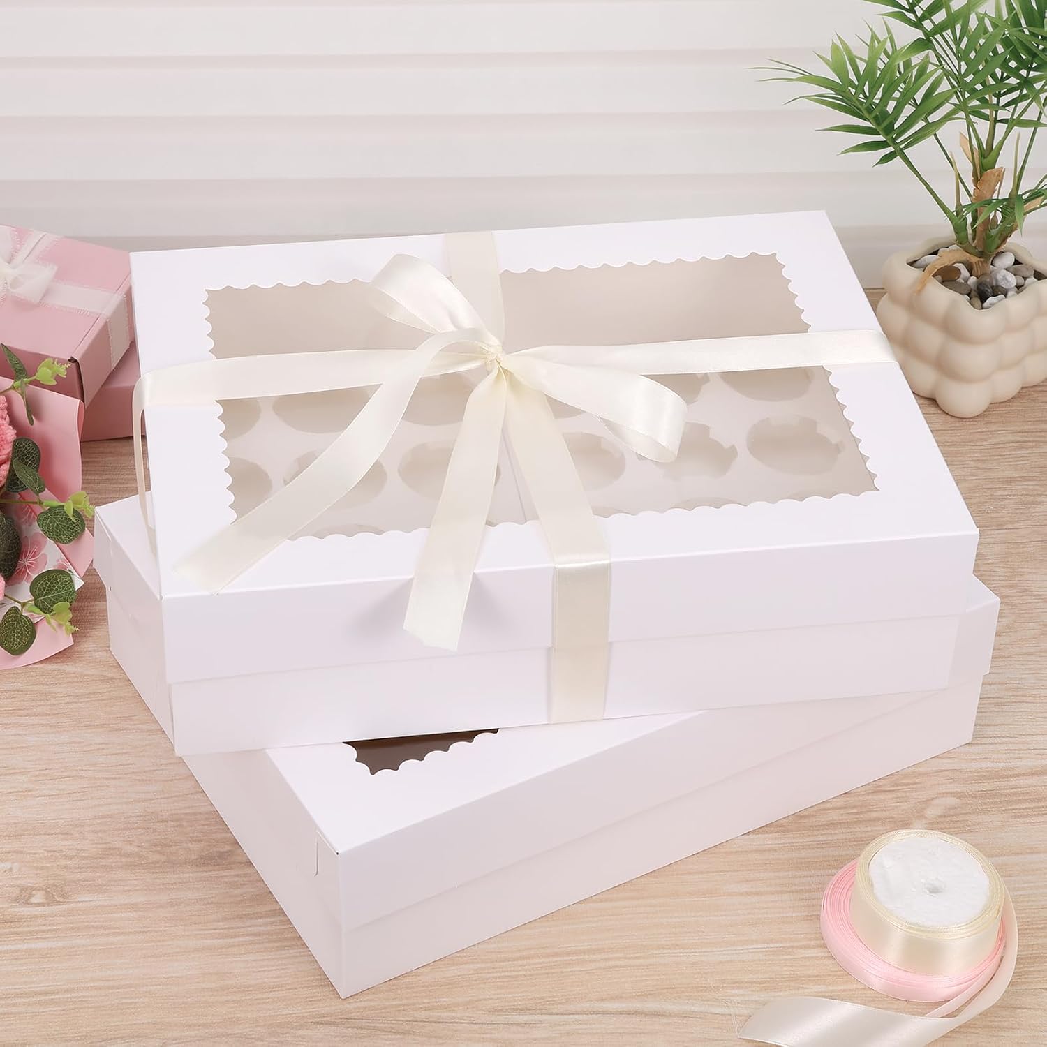 10-Pack Dessert Shooter Boxes - Holds 24 Standard Cupcakes, Food Grade Dessert Cup Packaging Box with Clear Window & Inserts, 15"x11"x4" Disposable Baking Carrier for Pastries, Party Favors & Takeout