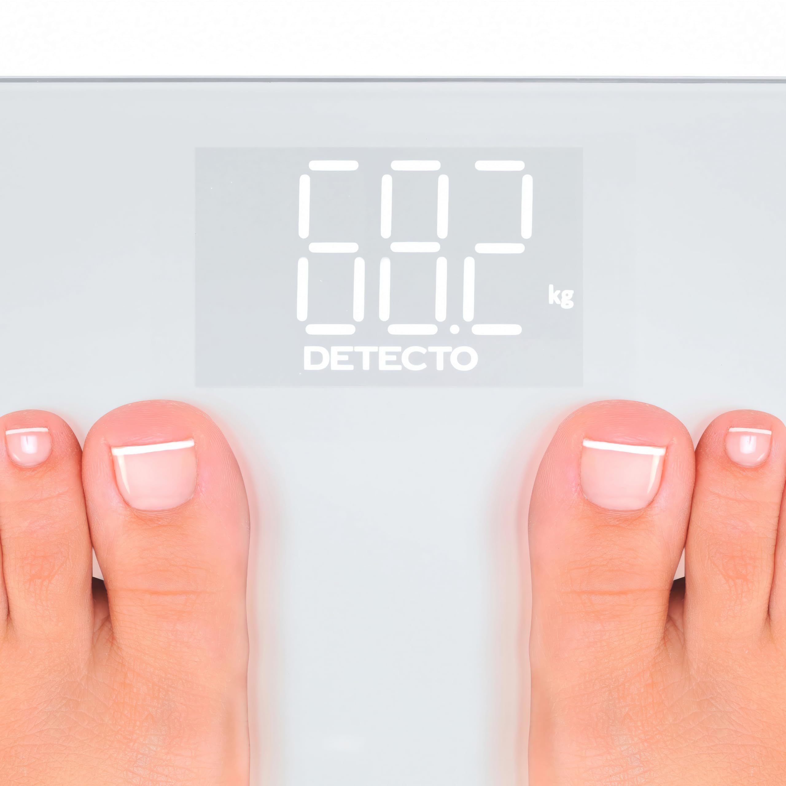 DETECTO Báscula digital de baño, pantalla oculta cuando está apagada, altamente precisa, plataforma ancha, pantalla fácil de leer, alta capacidad de 450 libras, incluye baterías
