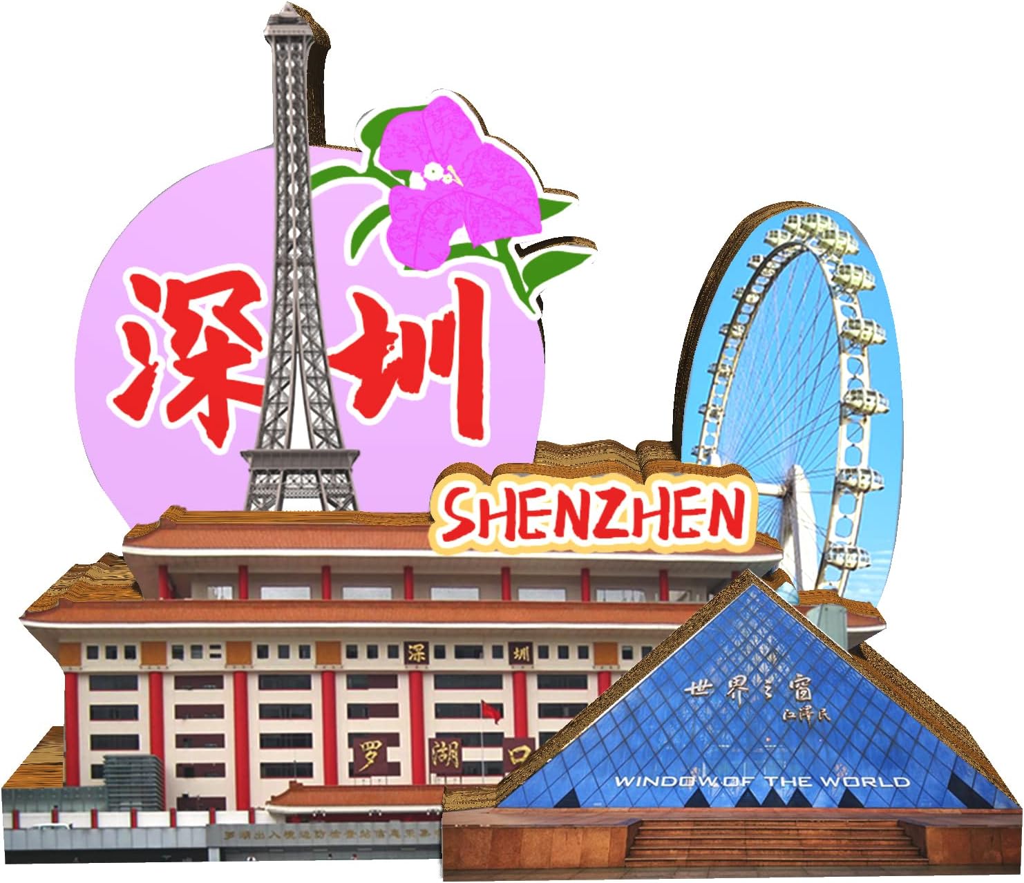 China Shenzhen Guangdong Province Magnet Fridge Magnet Wooden 3D Landmarks Travel Collectible Souvenirs Decoration Handmade-2