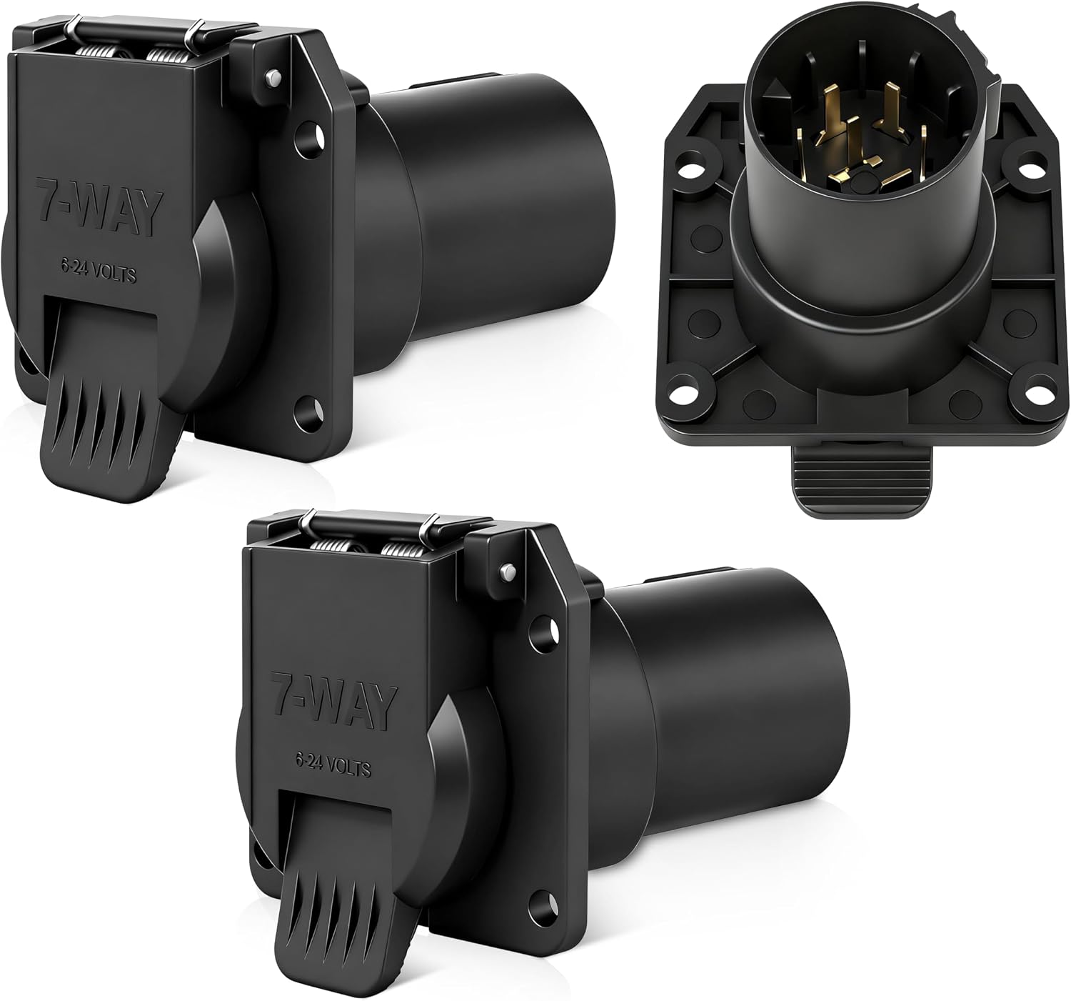 2PCS OEM 7 Pin Trailer Connector Compatible with Ford, GMC, Chevy, Dodge, Silverado, Sierra Trailer Plug, 7-Way RV Blade Uscar Socket with Spring-Loaded Dust Cover