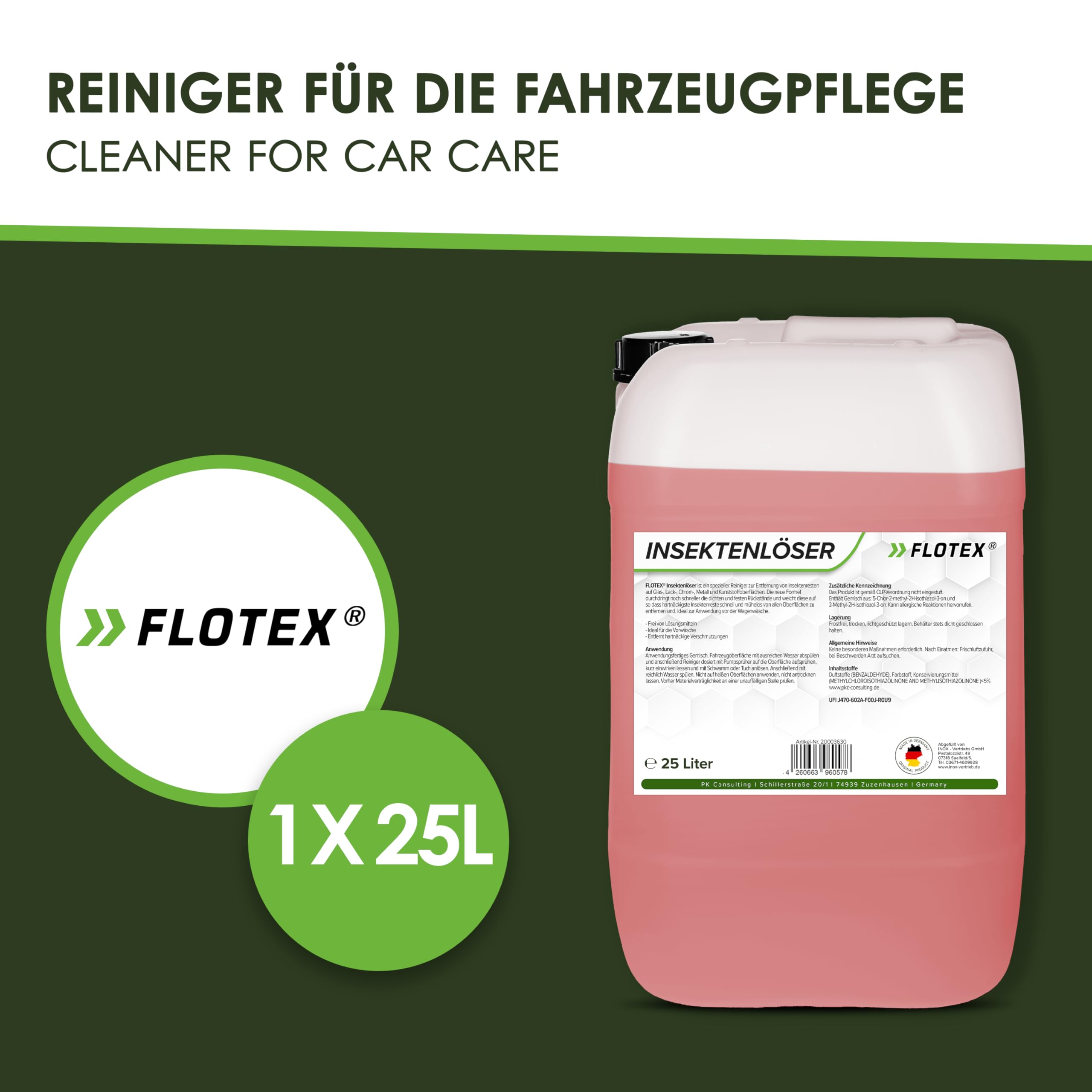 Profi Insektenentferner Auto - 25L I Insektenlöser für Auto & Motorrad - Ideal für Glas, Kunststoff, Lack & Chrom I Lackschonender KFZ Insektenentferner- Für optimale Vorwäsche