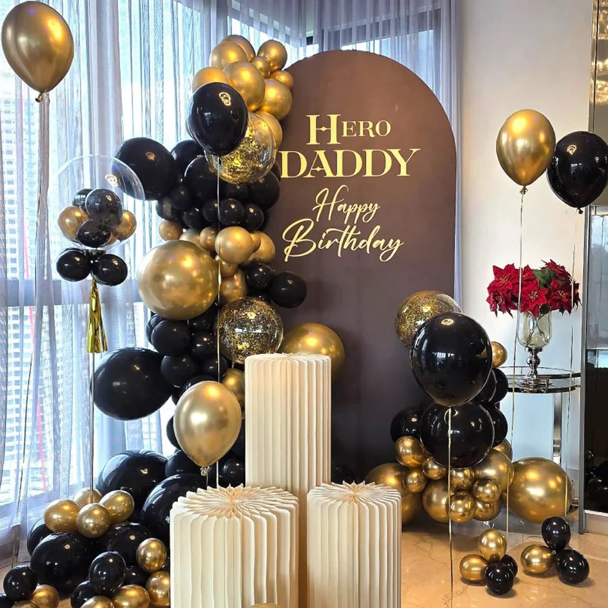 Black Gold Silver Balloon Garland Arch Kit, 166Pcs 5 10 12 18 inch Latex Balloons with Gold Confetti for 2025 New Year Graduation Wedding Birthday Party Decoration