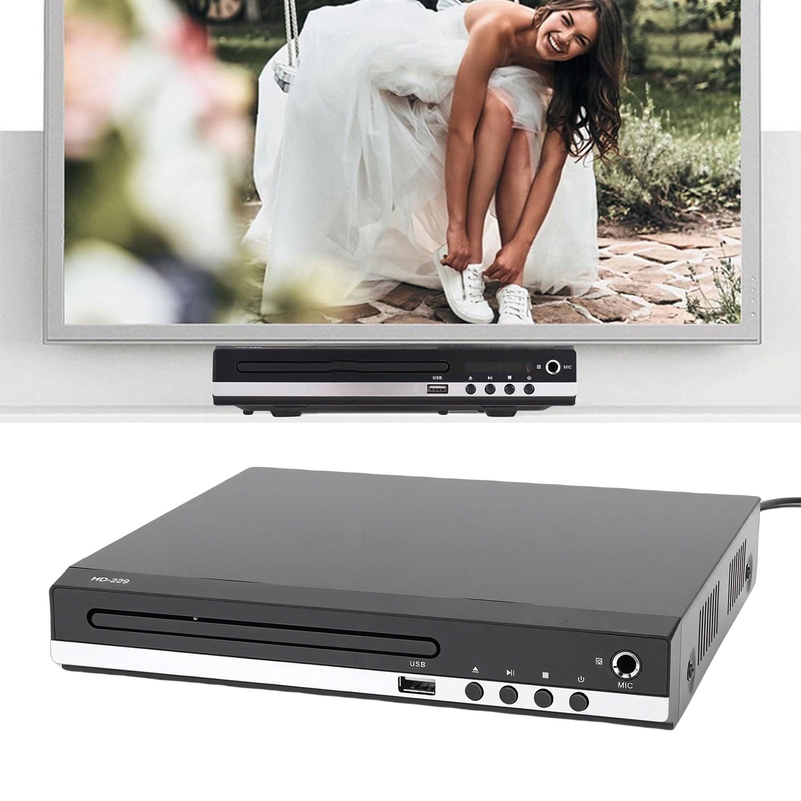 Lecteur DVD Yanmis, Lecteur DVD CD Multizone Dézoné pour TV avec Résolution HD 1080P, Port USB, Sortie, Télécommande, Compatible avec Toutes les Régions 1-6, Différents Formats de Disque (Prise GB)