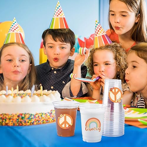 Miniatura 5 de Paquete de 150 vasos de plástico para fiestas, estilo bohemio, retro, hippie, desechables, transparentes, 12 onzas, margaritas, a granel, para