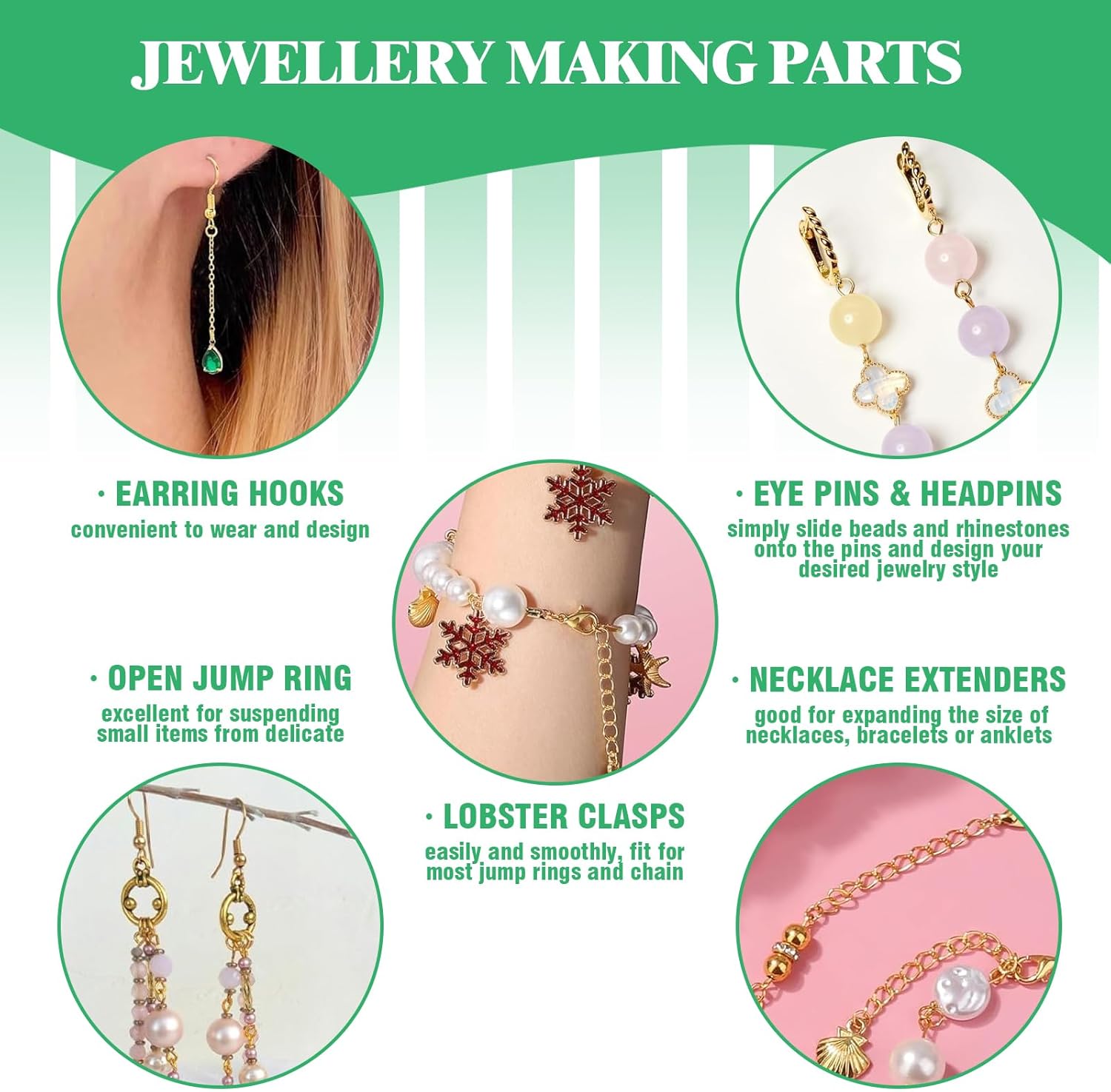 Yauhar 1166Pcs Jewelry Making Supplies Kit Contains Silver & Gold Earring Findings, Lobster Claw Clasps, Necklace Extender Chain, Beading Wire and Jewelry Pliers for DIY and Repair