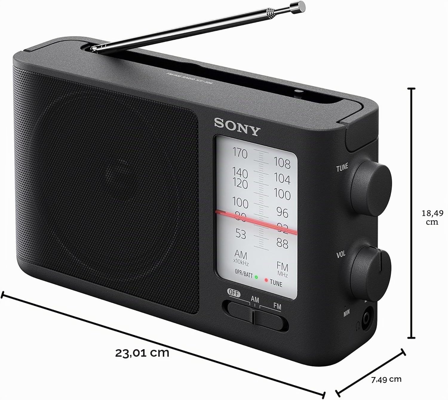 Sony ICF-506 Radio FM/Am Analógica Portátil para Sintonización FM/Am Negra 1 kg