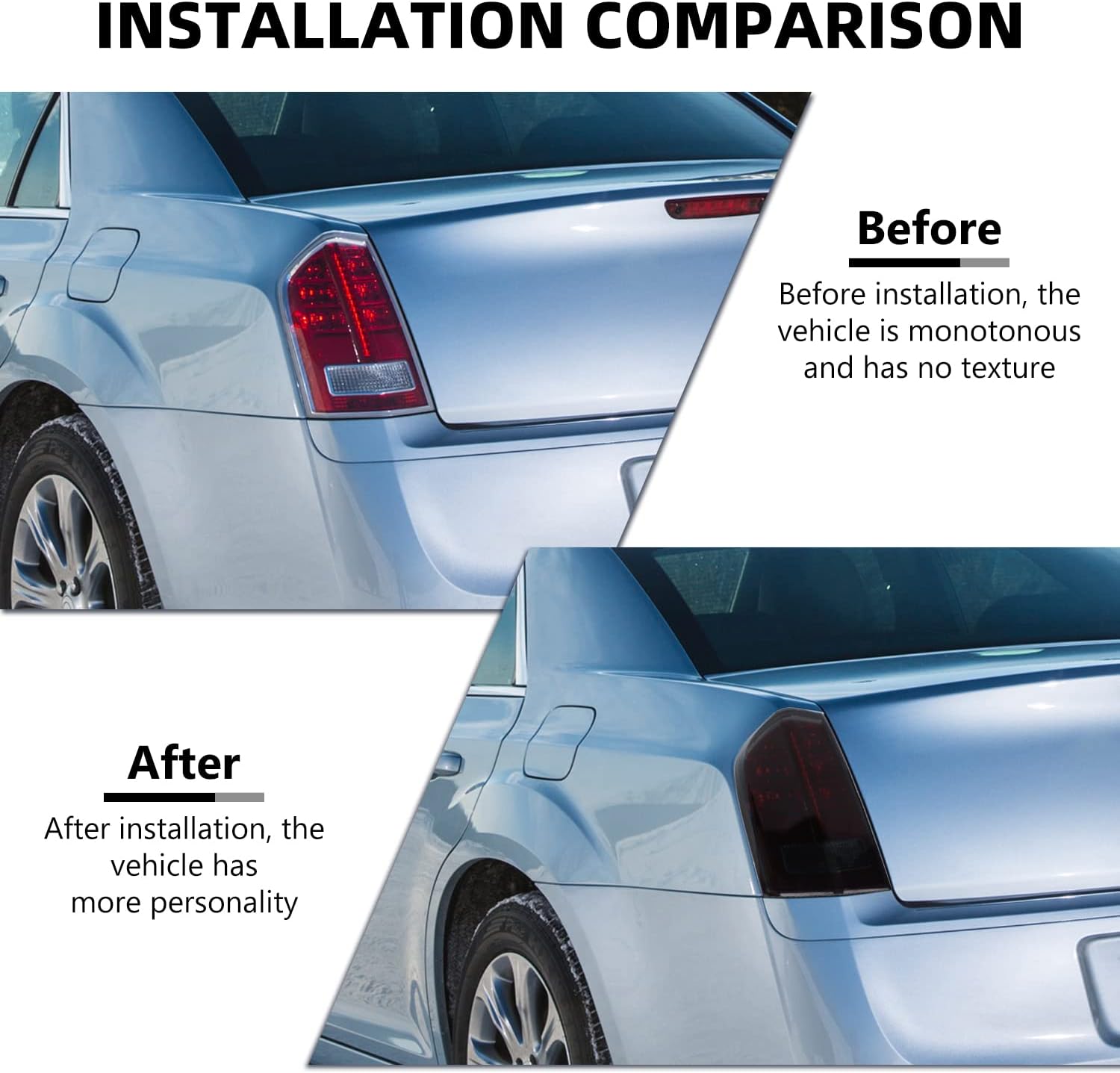 Tail Light Lamp Covers, Smoked Rear Light Guards Compatible with 2011-2014 Chrysler 300/300C Exterior Accessories, ABS Smoke Black