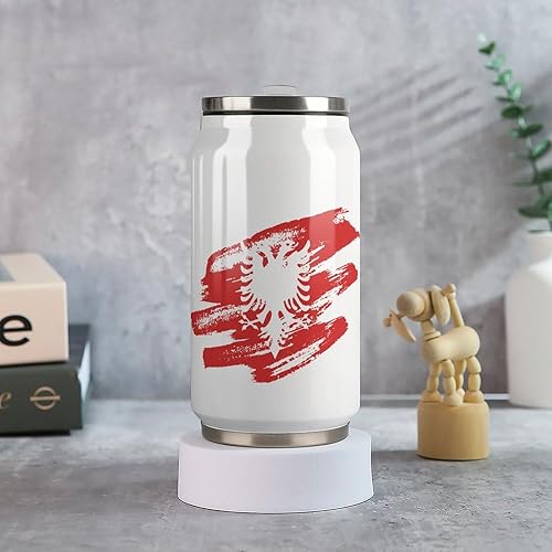 Miniatura 5 de Vinage - Taza de café con diseño de bandera albanesa con tapa y pajita, con aislamiento de acero inoxidable, taza de café para bebidas frías y