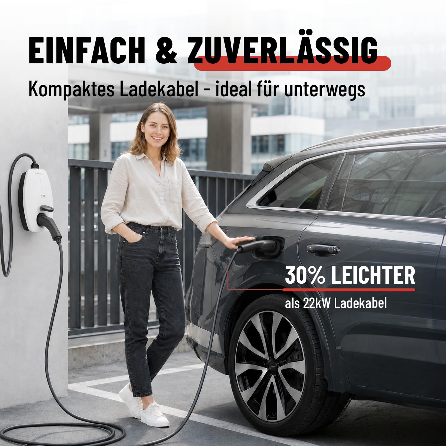 ABSINA Typ 2 Ladekabel 11kW 16A 7,5 Meter 3-phasig Mode 3 für E-Auto | 11kW Ladekabel Auto für Elektroauto & Hybrid - Kompatibel mit Model 3, e-Up, ID.3, Zoe, EQ fortwo, Kona Elektro, ID.4 uvm