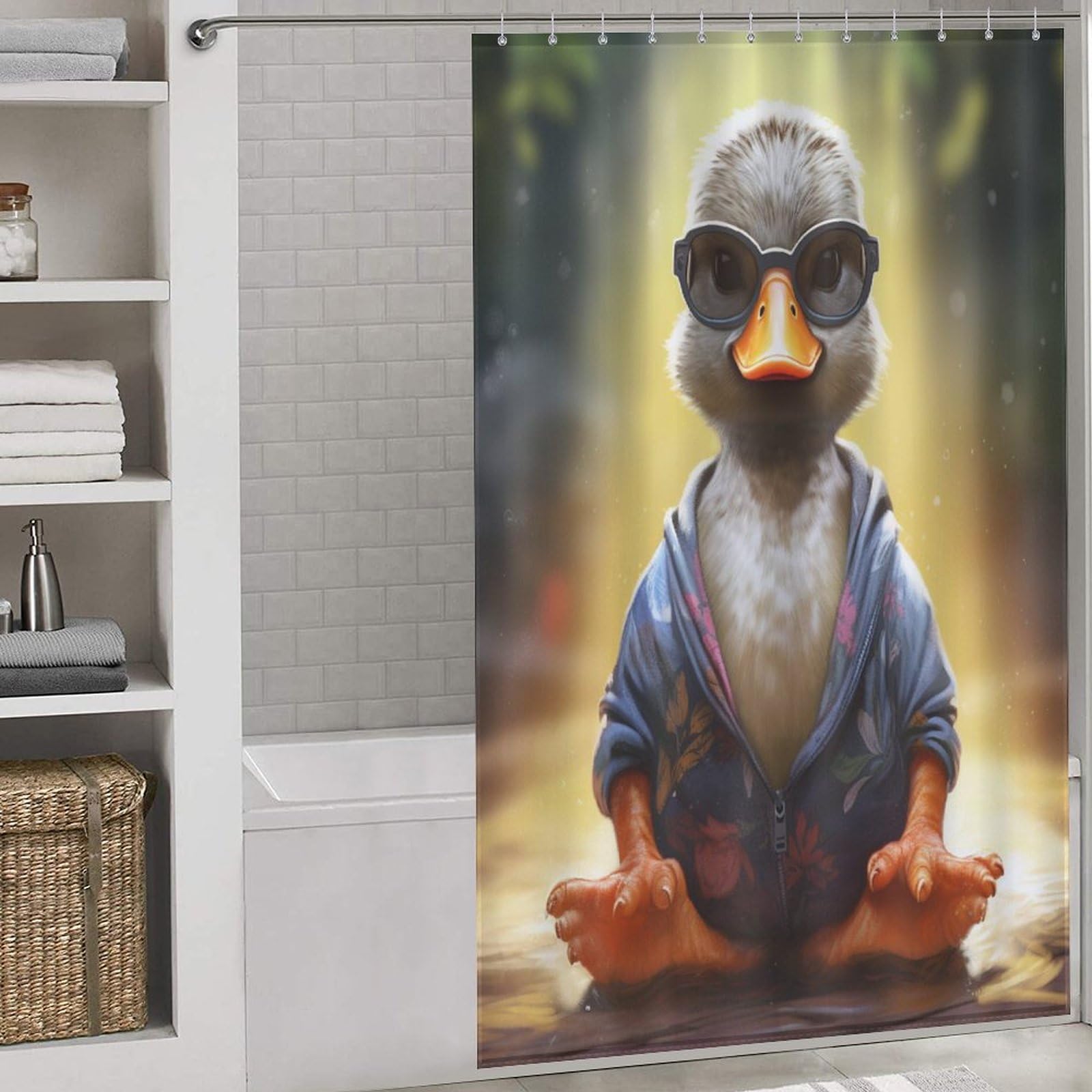 Rideau douche canard en tissu imperméable 140x183cm avec 12 crochets baignoire