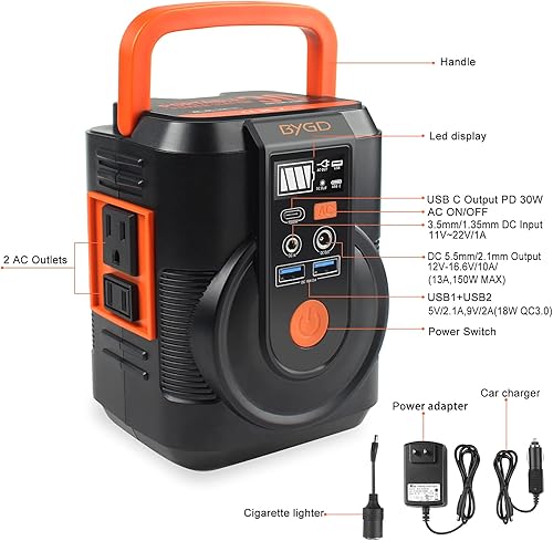 Miniatura 7 de BYGD Estación de energía portátil, generador de litio de 111 Wh/22500 mAh con carga de batería, carga rápida y luz LED con 2 puertos USB, fuente de