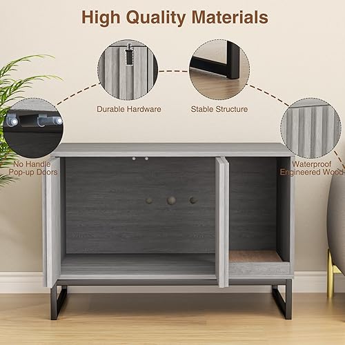 Miniatura 7 de Caja de arena moderna para gatos, caja de arena oculta con almohadilla para arañazos para gatos, mesa auxiliar de casa de gato, banco de entrada