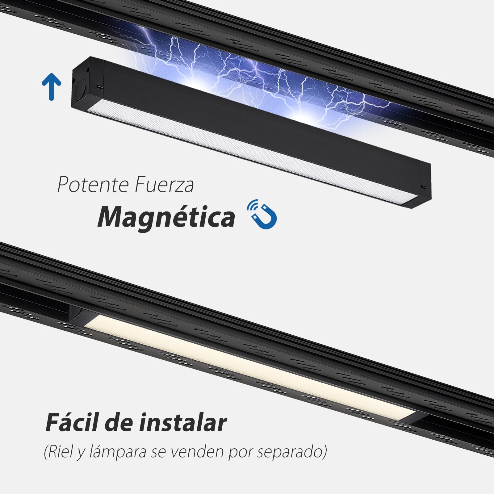 SCON Pista Magnético Lineal con 4 Hilos en Sistemas LED de Riel Magnético Empotrado, Diseño Lineal con Estructura de Aluminio Integrado(Negro/100cm/Sin Transformador Incorporado)