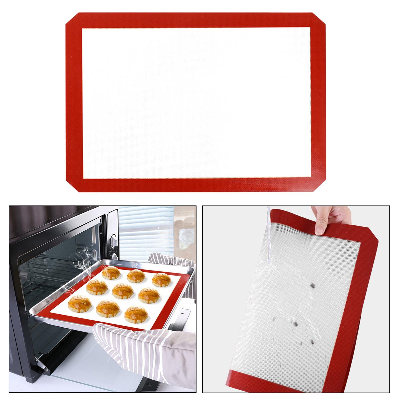 Set di 10 tappetini da cucina in silicone resistenti al calore, per macaron, pasticceria, biscotti, bianco e rosso, 30 x 21 cm