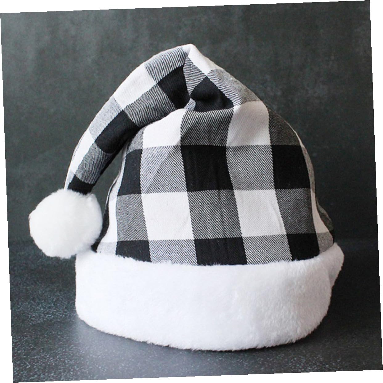 NUOBESTY Bonnet de Père Noël Unisexe Léger en Tissu à Carreaux Noir et Blanc Chapeau de Noël Décoratif Classique Accessoire de Fête pour Costumes