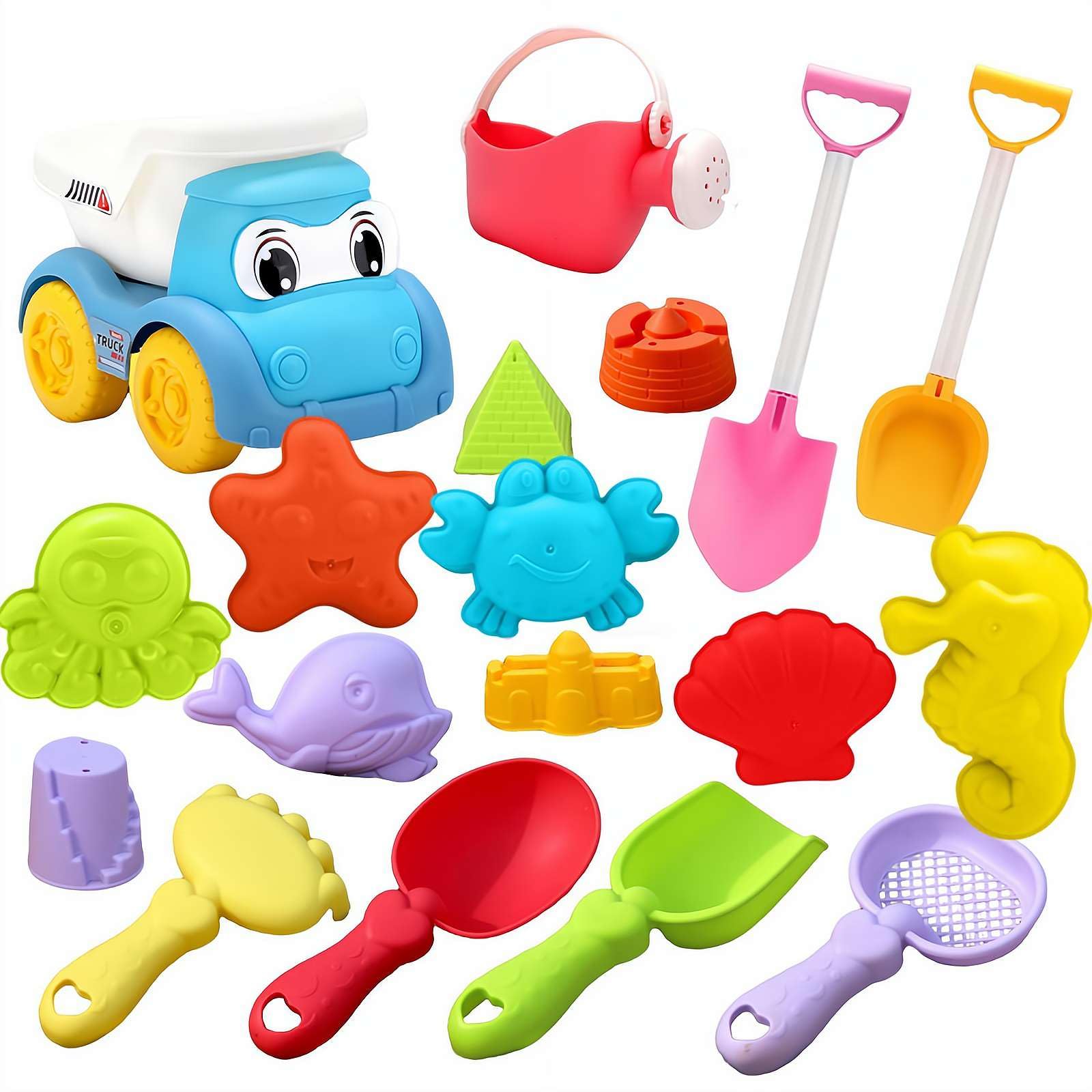 Kids Beach Sand Play Set, Cartoon Sand Molds & Shovels Bucket Kit, Colorful Flexible Outdoor Tools for Sandbox, Beach, Water Play & Gardening, Interactive Gift for Toddlers & Kids