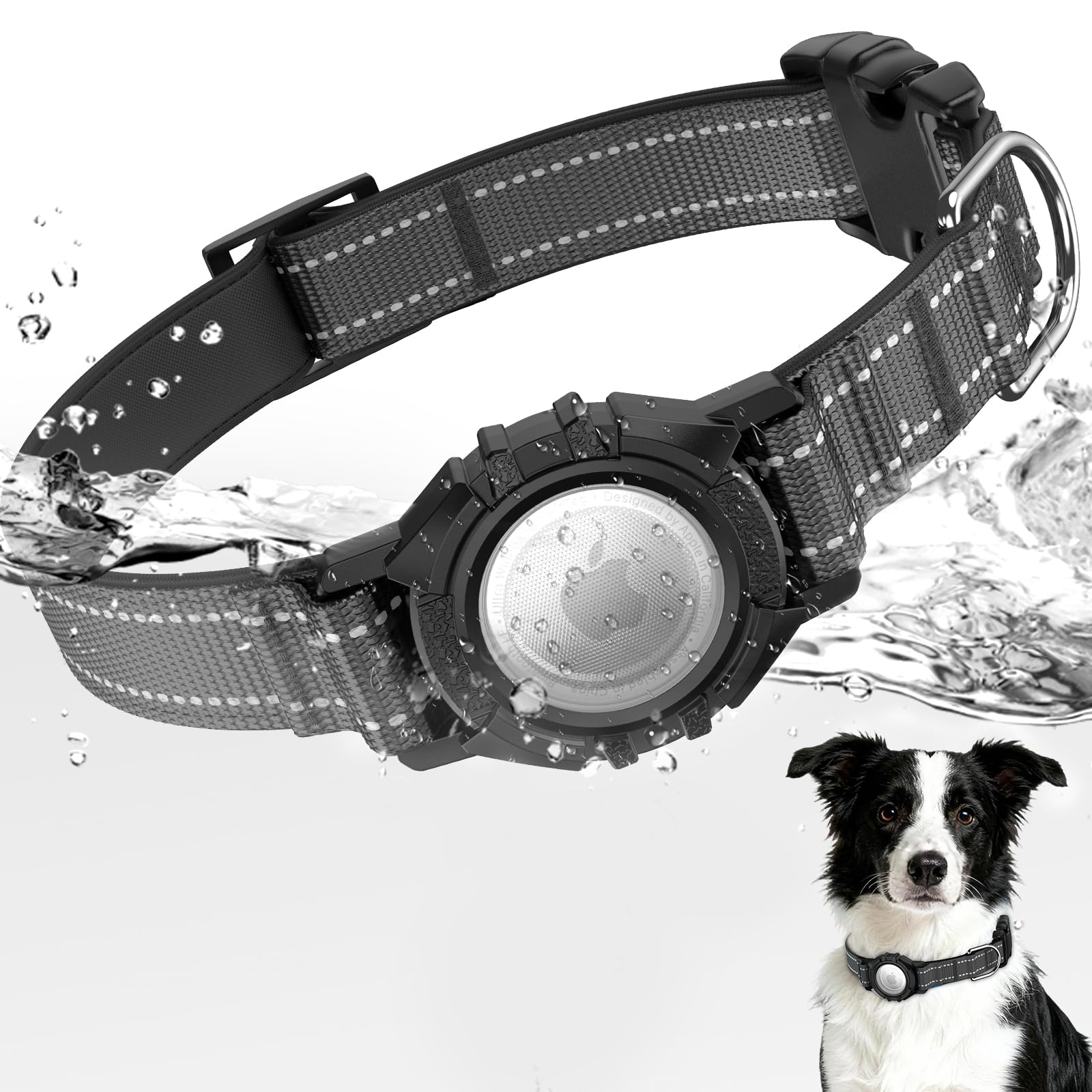 Photo 1 of AirTag Dog Collar, Reflective Dog Collar with Airtag Holder, IP68 Waterproof Integrated Air Tag Dog Collars, Ultra-Durable, Comfortable Padded, GPS Tracker Collars for Dogs (Black, S)