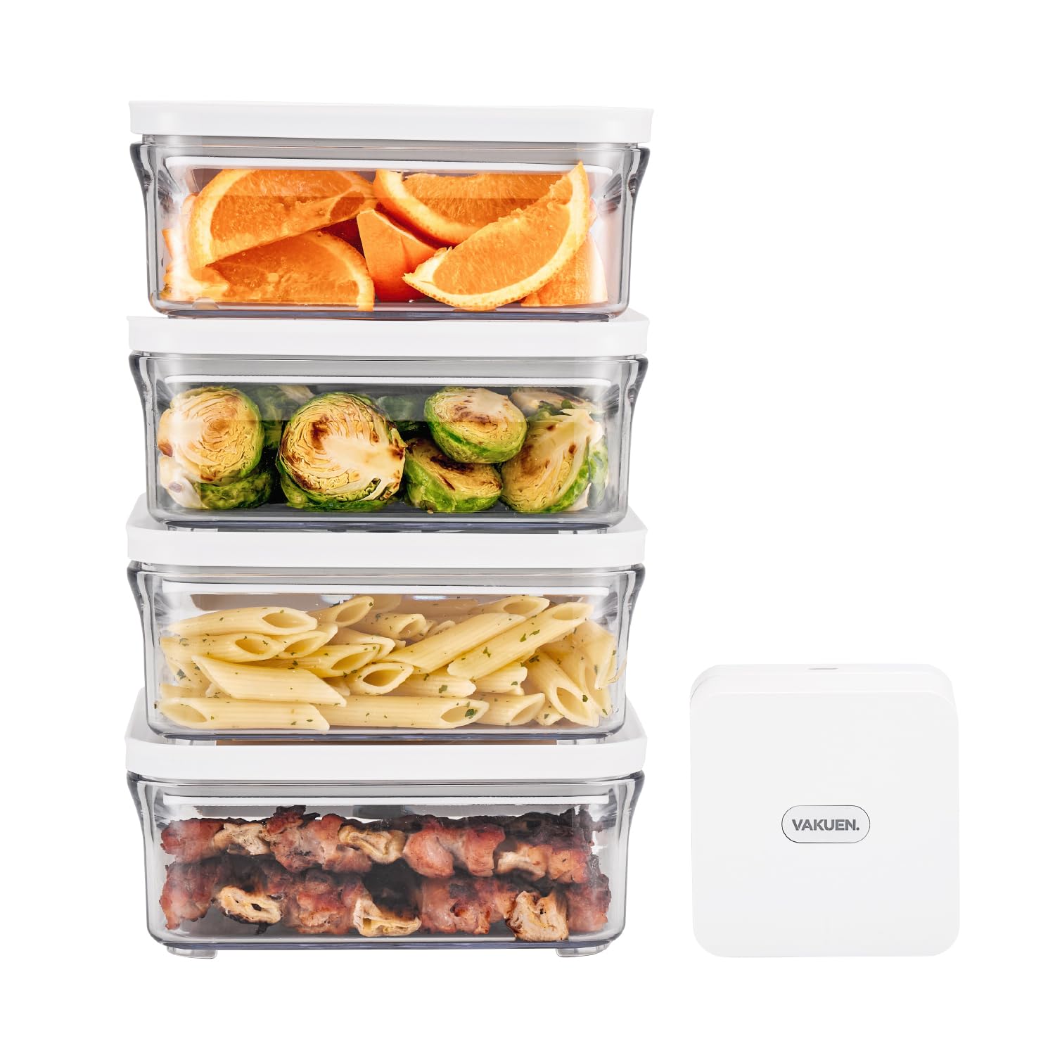 VAKUEN Premium luftdichte Frischhaltedose Meal Prep 0.85qt 5pc/Set 4pcs Container und Vakuumiergerät Patentiertes Doppel-Silikonfutter, 100% auslaufsicher, BPA-frei