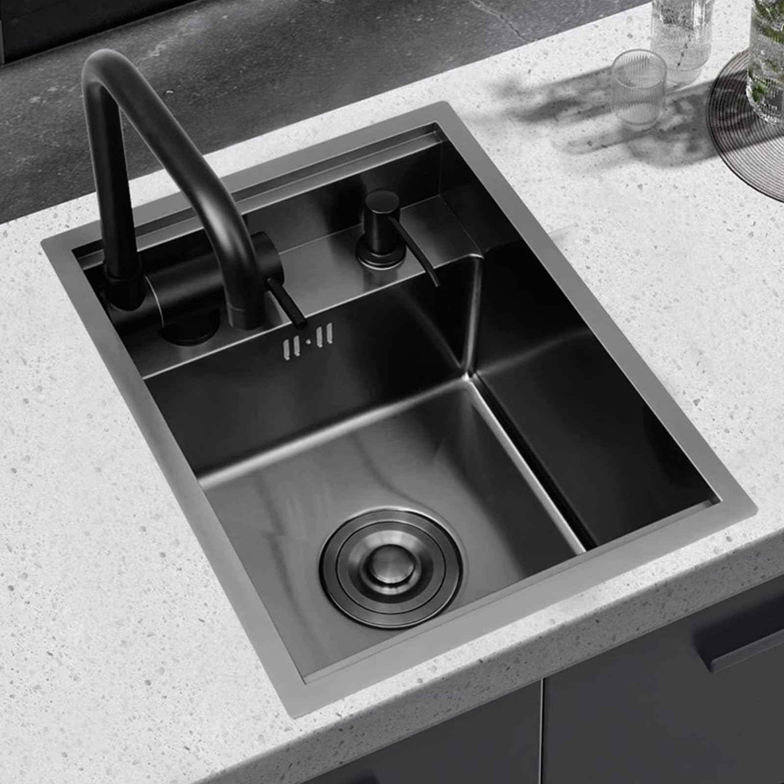 Lavello Da Bar Nero Con Coperchio Lavello Da Cucina A Scomparsa Con Coperchio Rubinetto Pieghevole Adatto Per Appartamento Camper E Roulotte