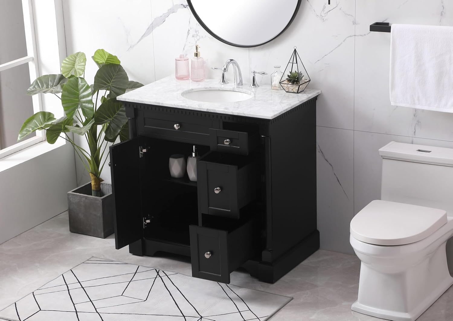 36 Single Bathroom Vanity, Soft-Close, Black