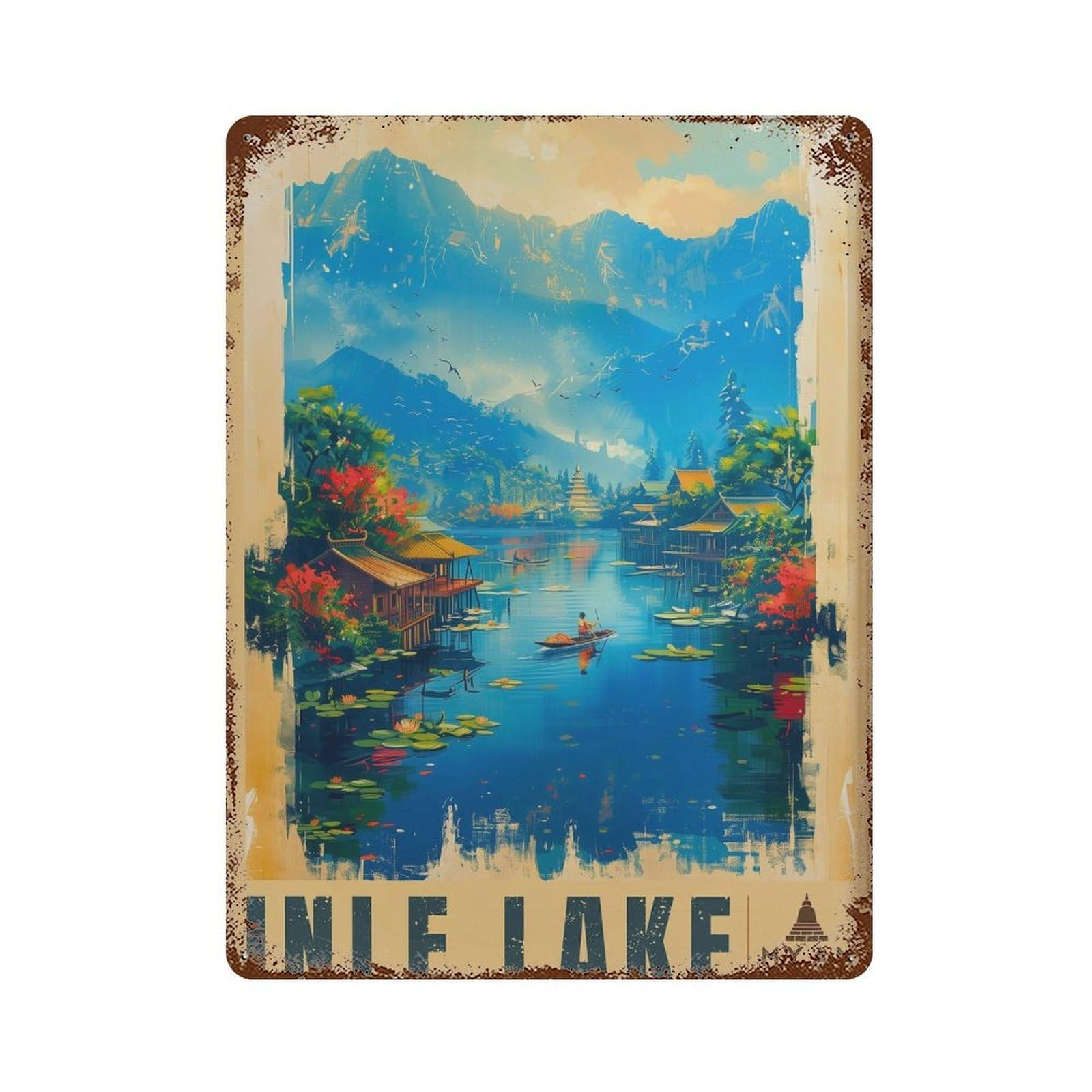 xiaoxiaoshen Inle Lake Myanmar Travel Home & Office Decor Wall Decor Art Metal Tin Poster Modern Home Decor Art Home Bar Shop Decorations Vintage Sign 40x30cm