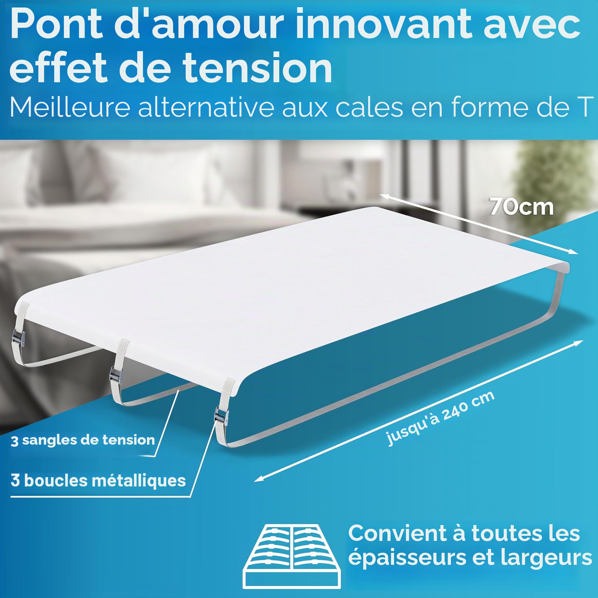 Briliantwerk® Pont d'amour pour matelas 200 cm I Pas de glissement I Solution innovante en tant que cale-matelas pour les familles et les couples I La pont de lit se fixe en < 5 min