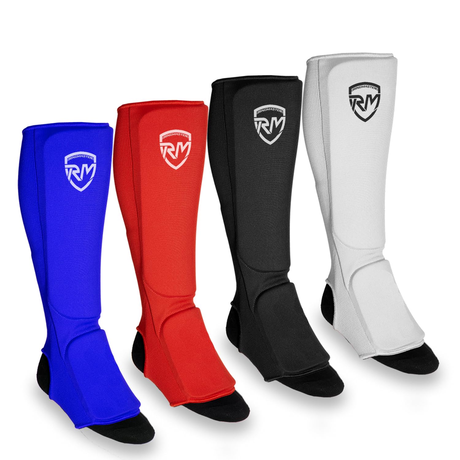 RingMaster Elastic Shin Instep Pads Leg Foot Guard Kickboxing Karate MMA Thai Martial Arts Training (Pair) (X Large, Blue)