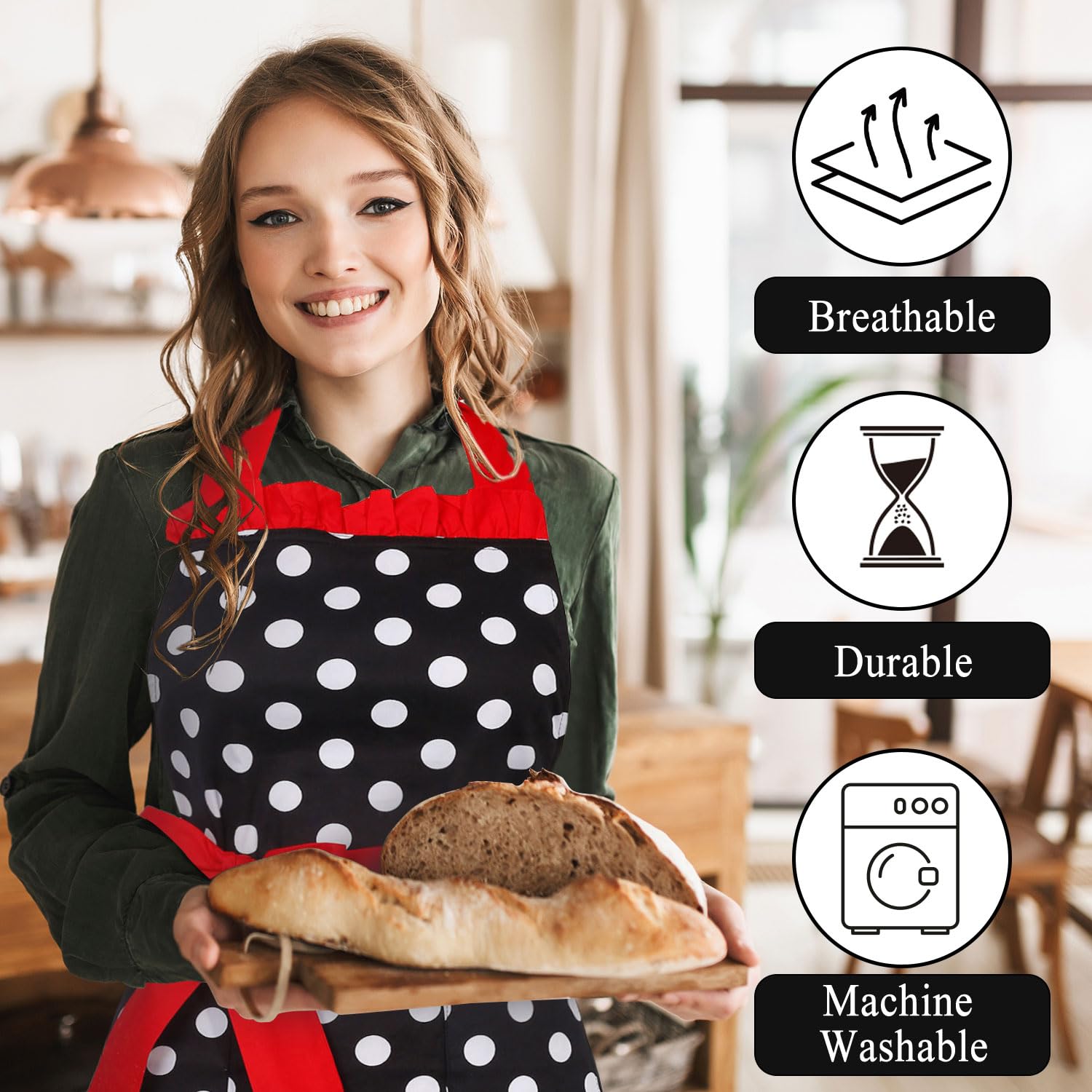 Tablier Vintage à Carreaux Rouges Avec Poches, Joli Tablier à Volants