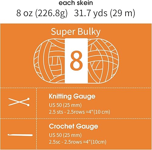 Miniatura 8 de Paquete de 8 hilos gruesos para tejer a ganchillo, hilo de felpilla esponjoso naranja, hilo de felpa suave voluminoso, hilo gigante grueso y mullido