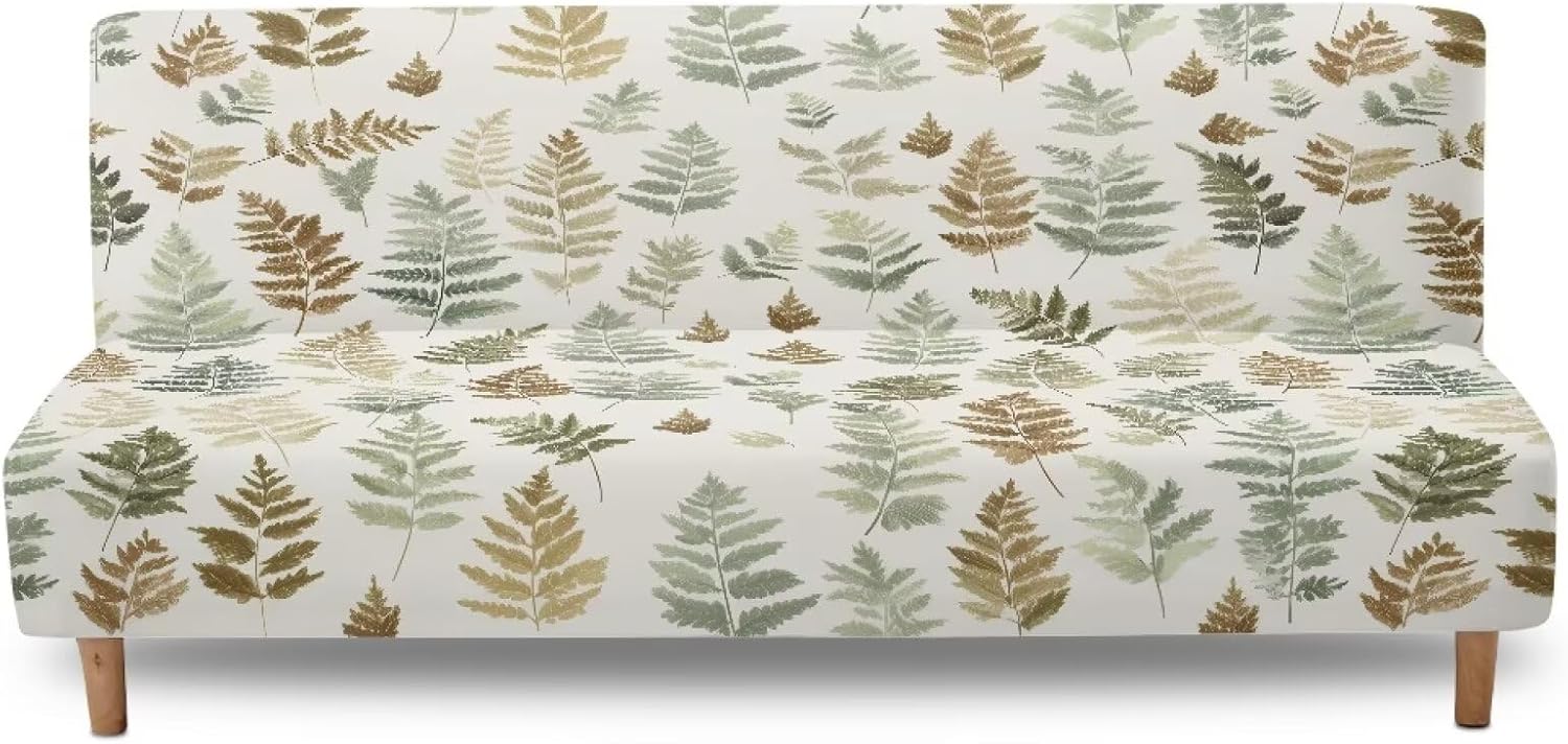 Xoenoiee Futon Slipcover for Armless Couch Stretchy Sofa Bed Cover Soft Elastic Couch Cover Machine Washable Furniture Protector, Tree Leaf