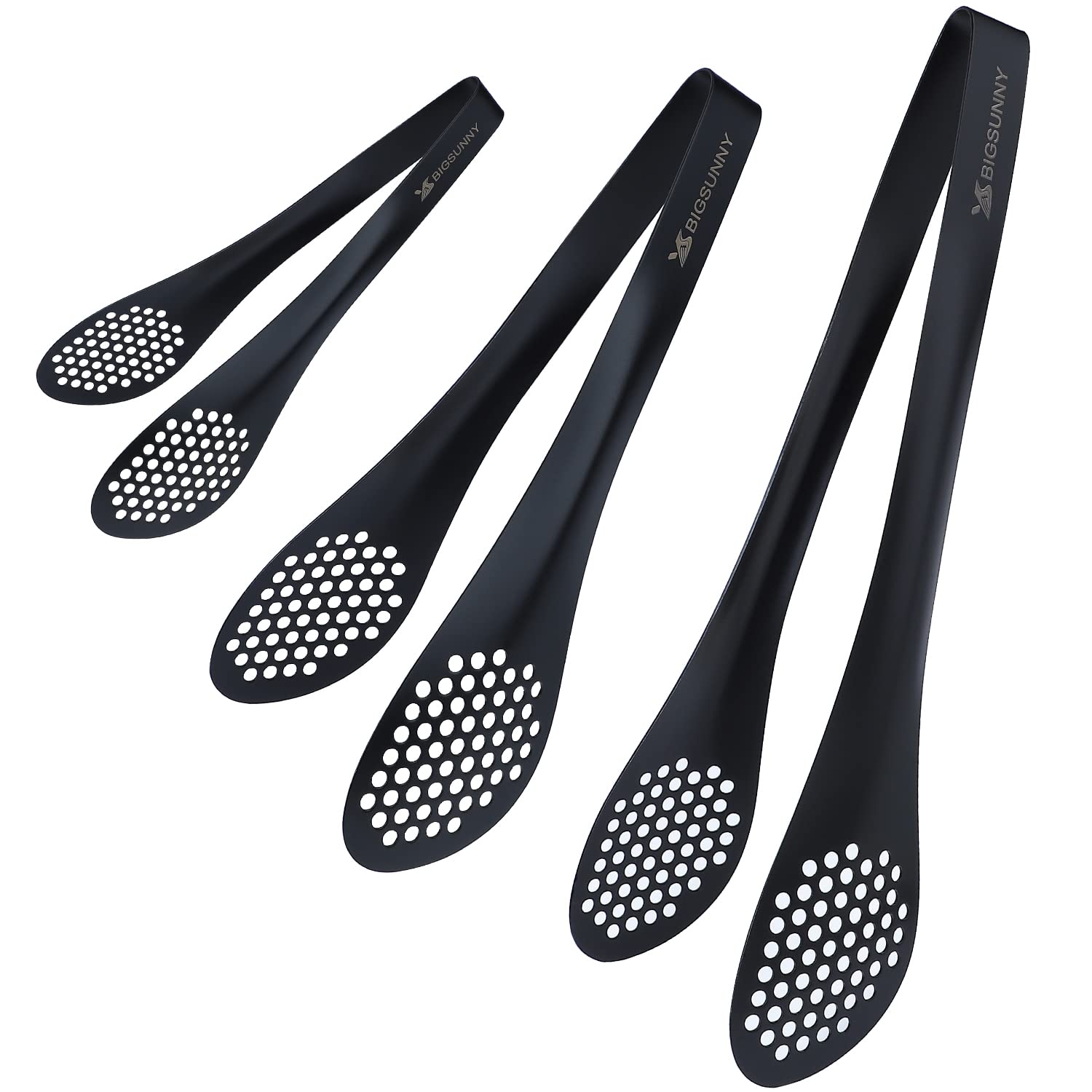 MSY BIGSUNNY- Kitchen Buffet Tongs Salad Tongs, Heavy Duty Food Serving Tongs for Cooking, BBQ, Metal Tongs Set of 3 (Black 7" 9" & 11")